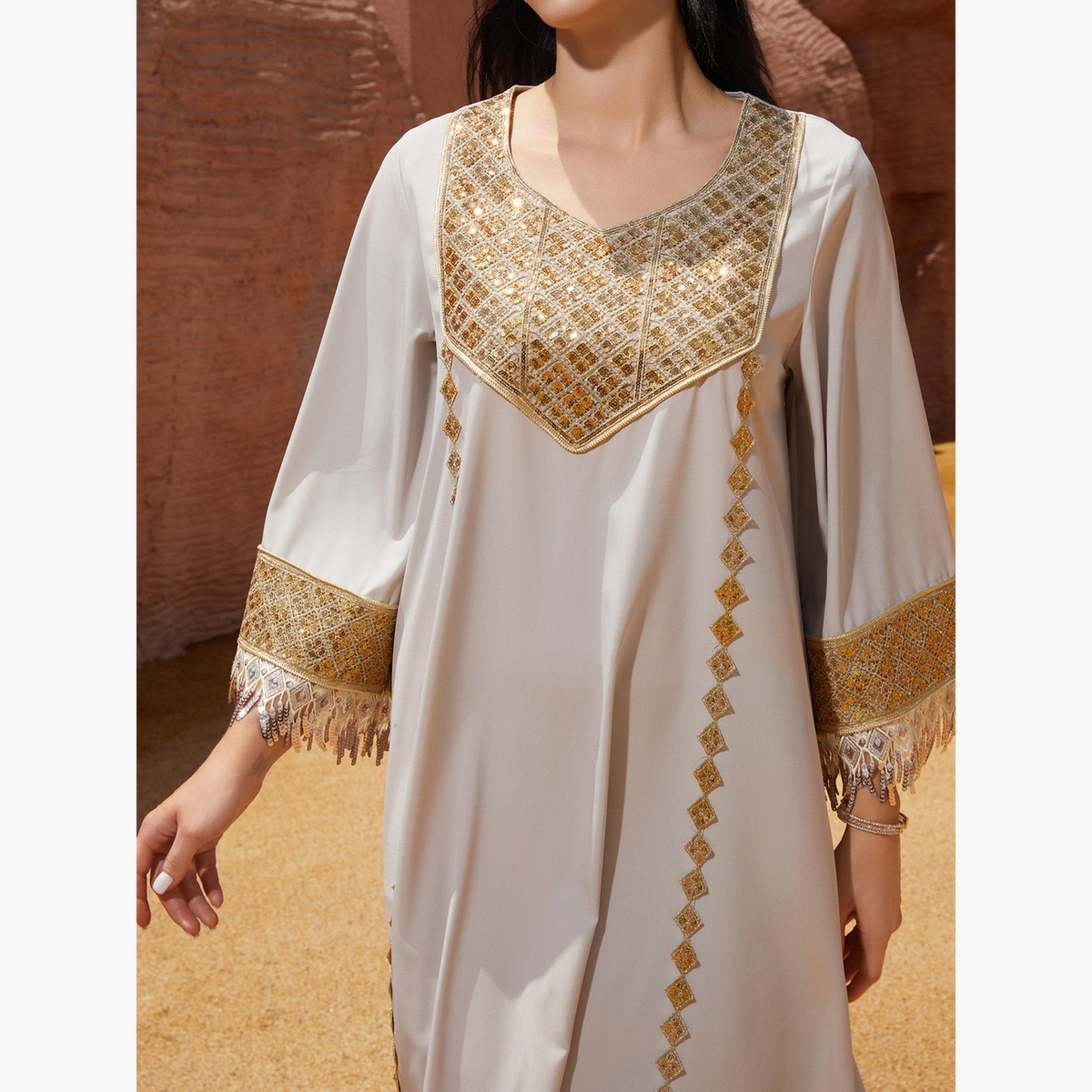 Take Two Sequined Embellished Sleeve Tassel Detail Jalabiya-women-arabicclothing-jalabiyas-image-6