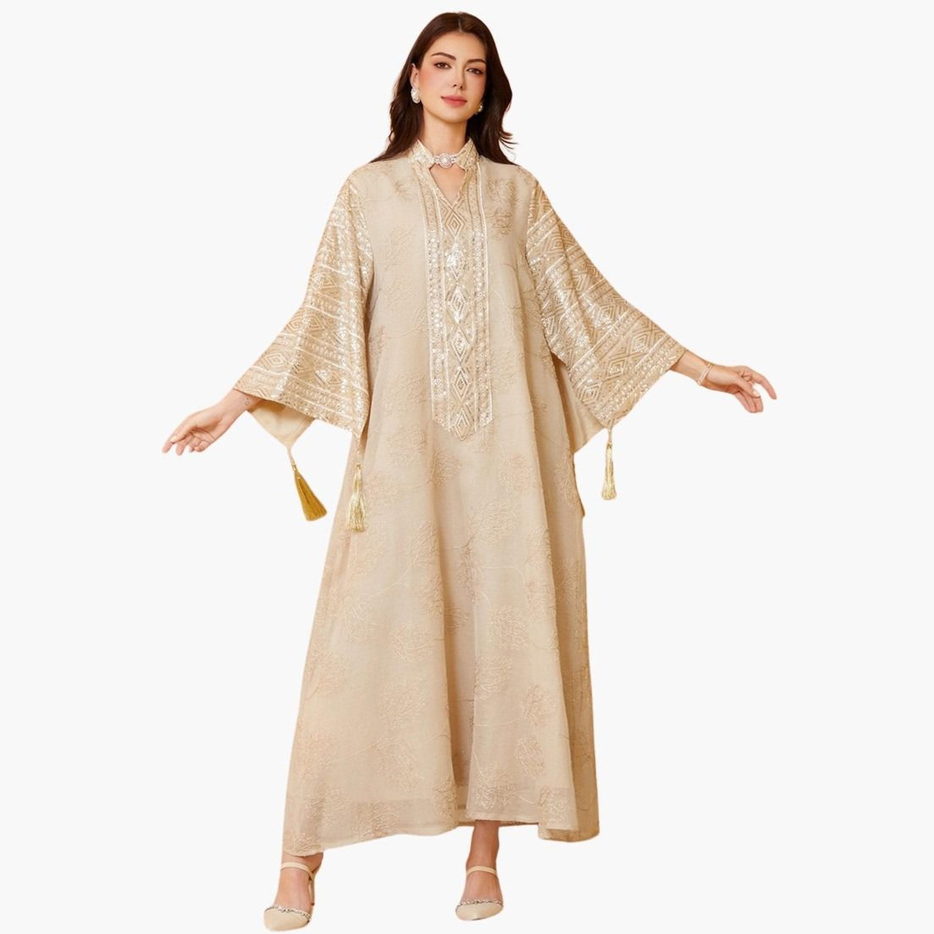 تيك تو - جلابية مزينة بالترتر باللون البيج-women-arabicclothing-jalabiyas-image-1