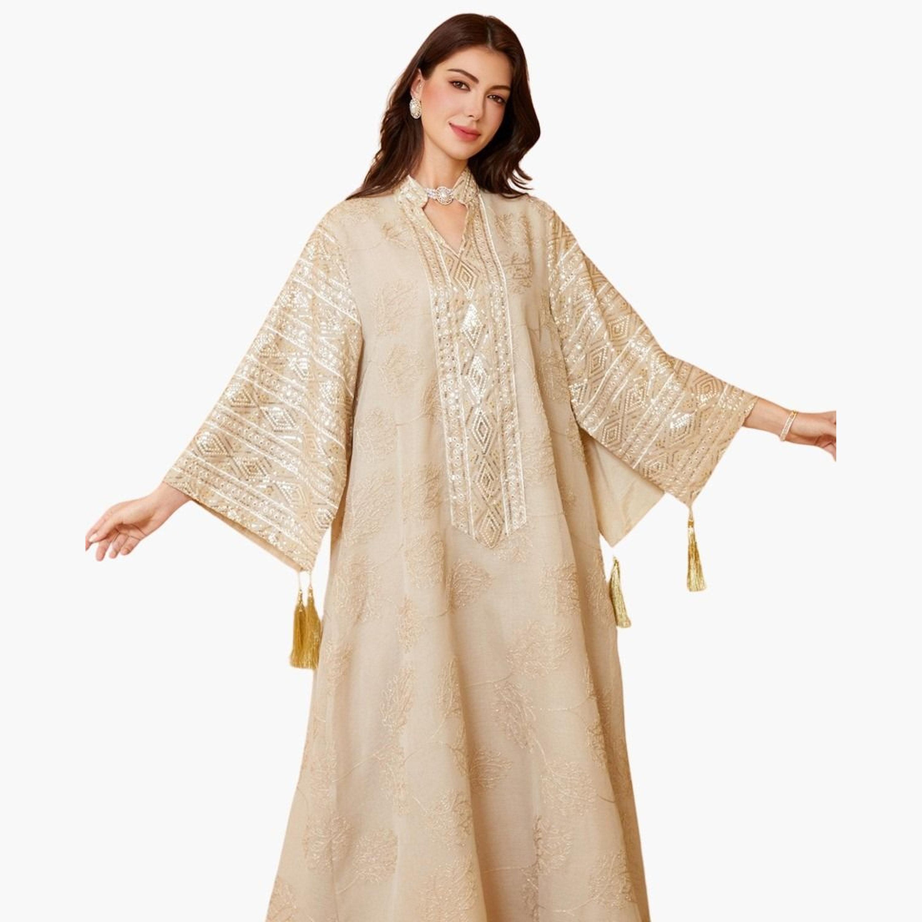 تيك تو - جلابية مزينة بالترتر باللون البيج-women-arabicclothing-jalabiyas-image-2