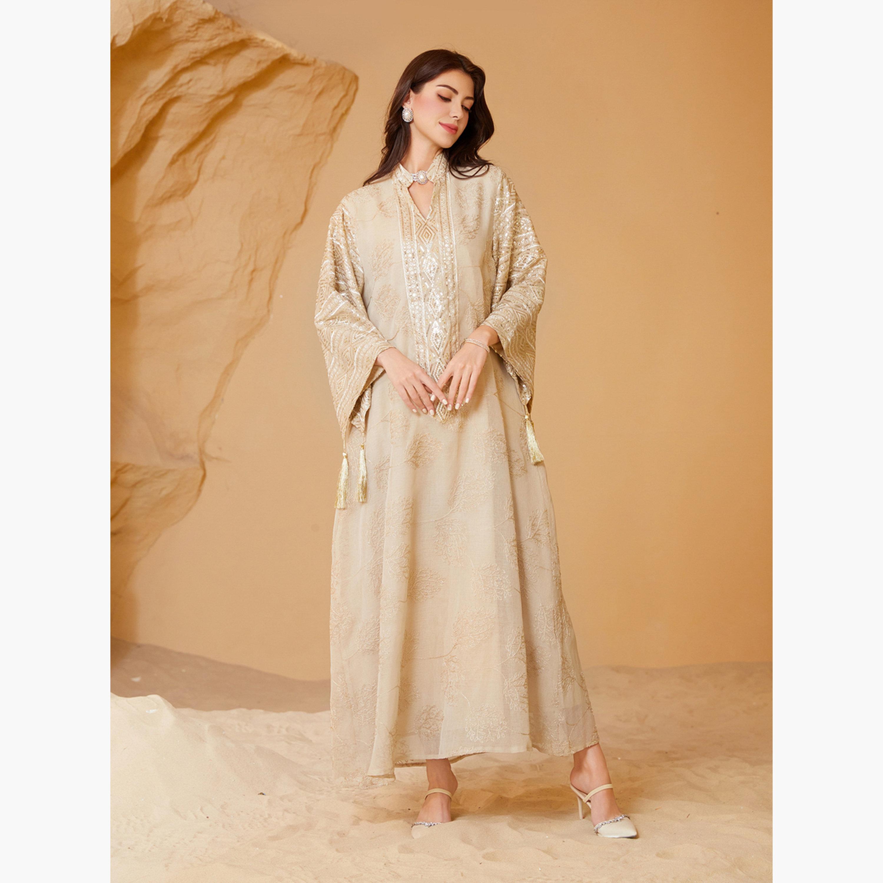 تيك تو - جلابية مزينة بالترتر باللون البيج-women-arabicclothing-jalabiyas-image-4