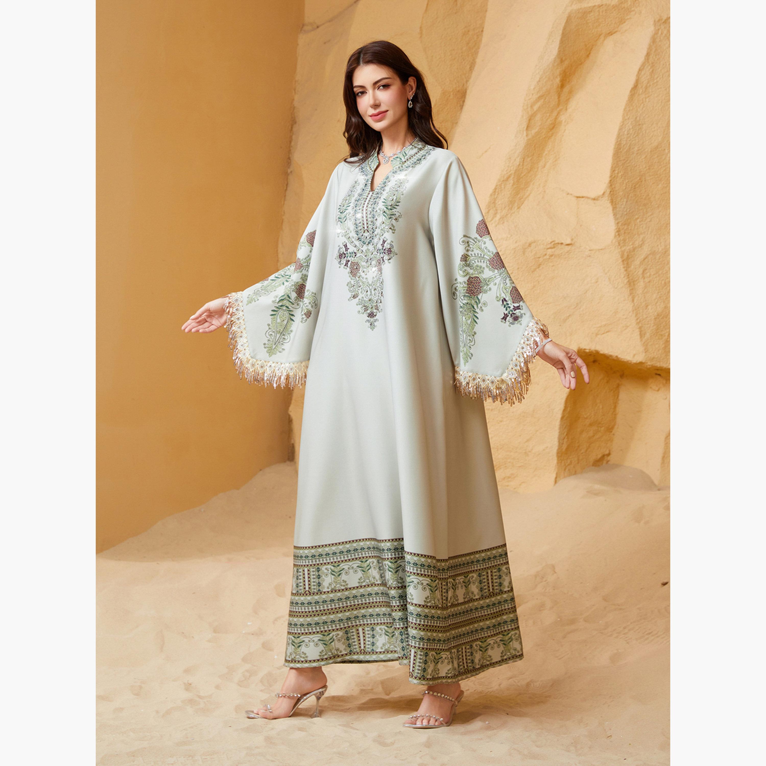 Take Two Embroidered Beaded Sleeve Tassel Jalabiya-women-arabicclothing-jalabiyas-image-1