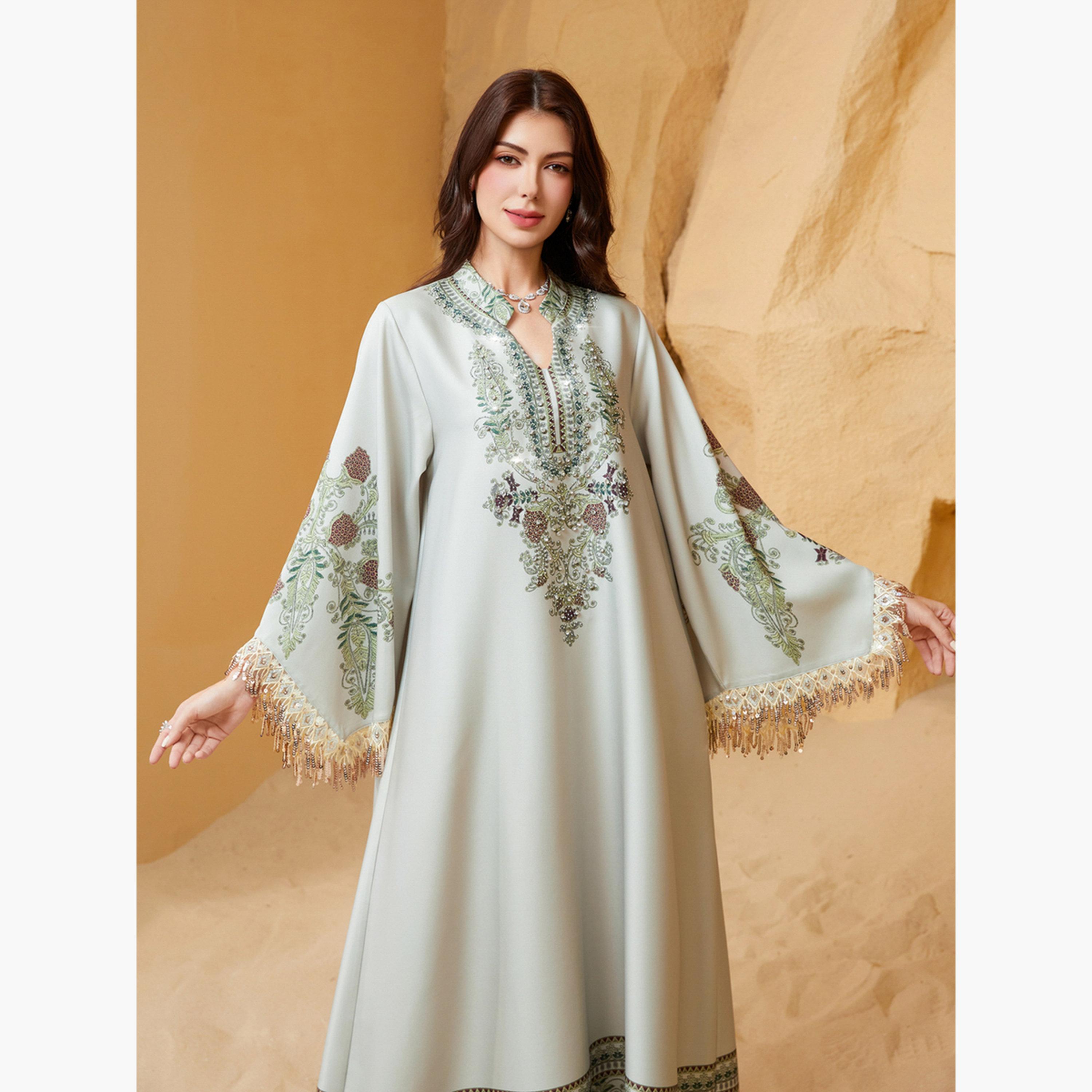 Take Two Embroidered Beaded Sleeve Tassel Jalabiya-women-arabicclothing-jalabiyas-image-2