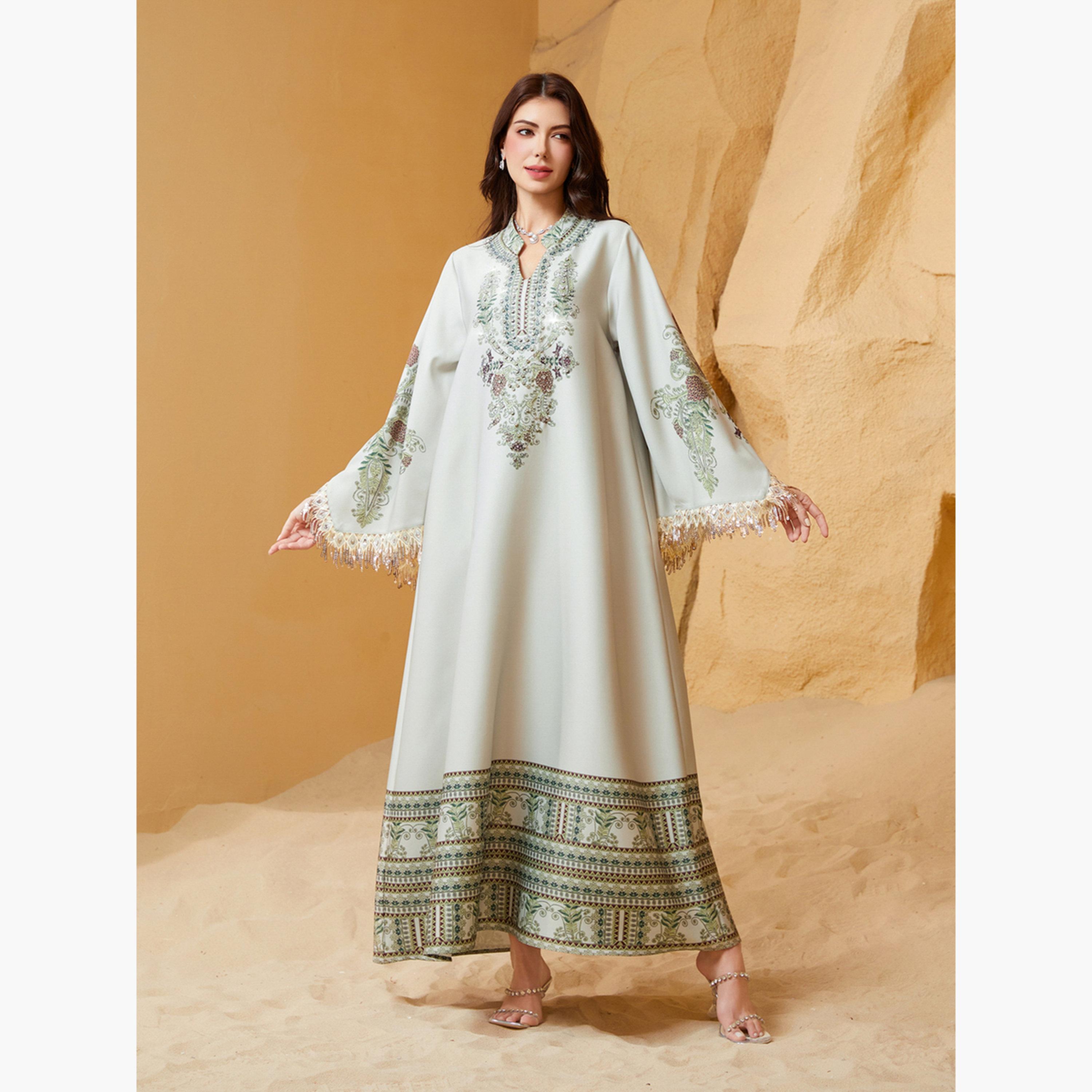 Take Two Embroidered Beaded Sleeve Tassel Jalabiya-women-arabicclothing-jalabiyas-image-3