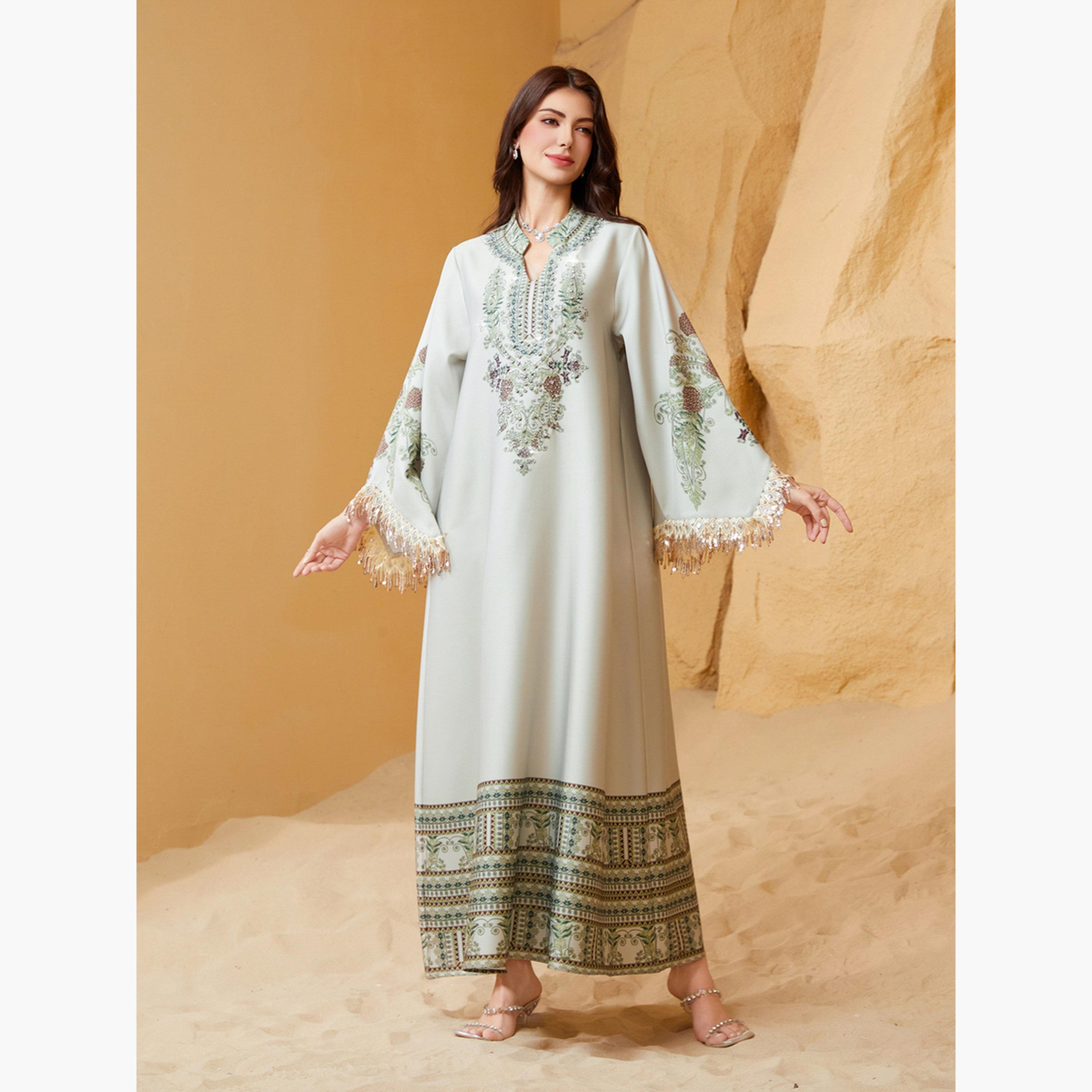 Take Two Embroidered Beaded Sleeve Tassel Jalabiya-women-arabicclothing-jalabiyas-image-4