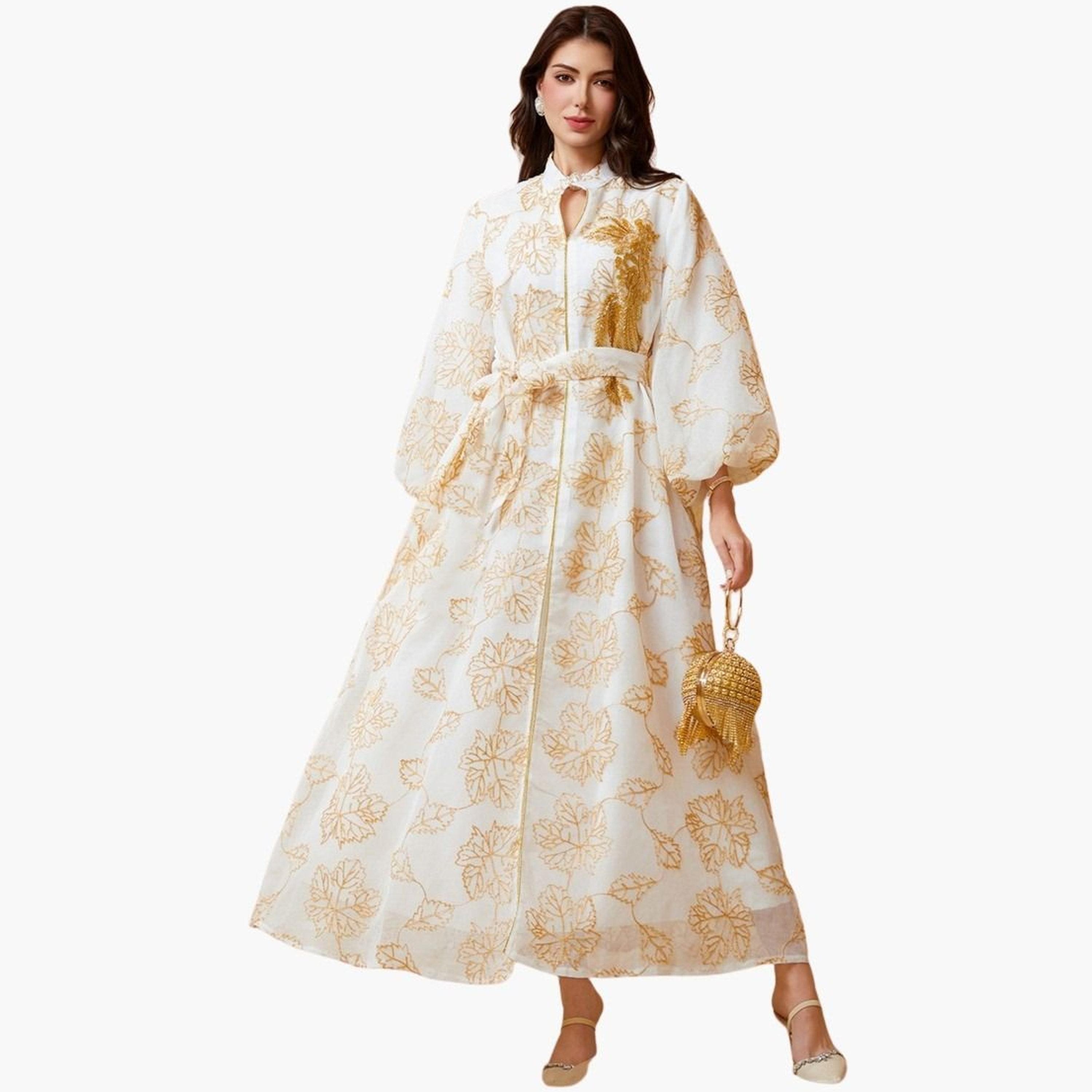 تيك تو - جلابية مطرزة بحزام وأكمام منفوخة-women-arabicclothing-jalabiyas-image-1