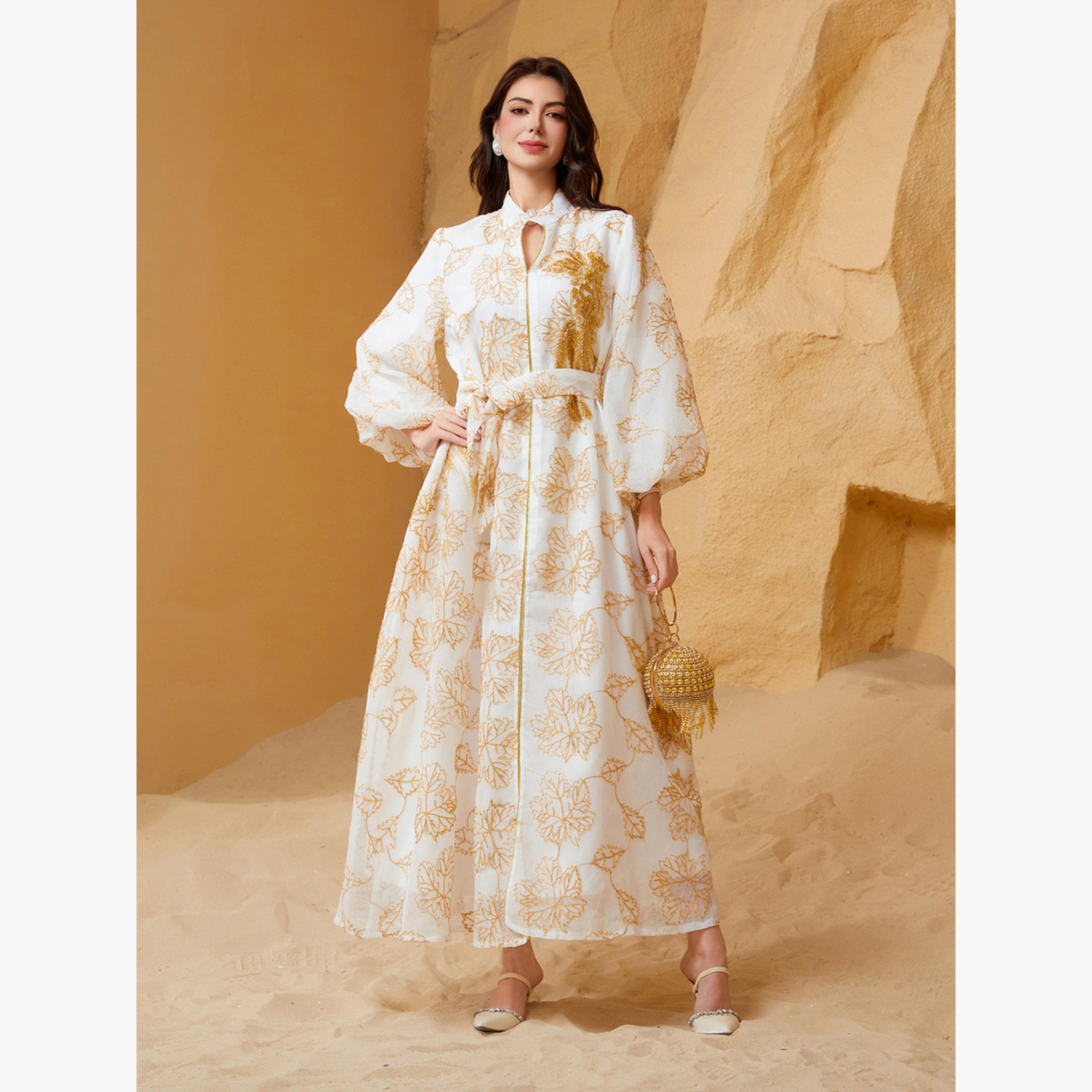 تيك تو - جلابية مطرزة بحزام وأكمام منفوخة-women-arabicclothing-jalabiyas-image-4