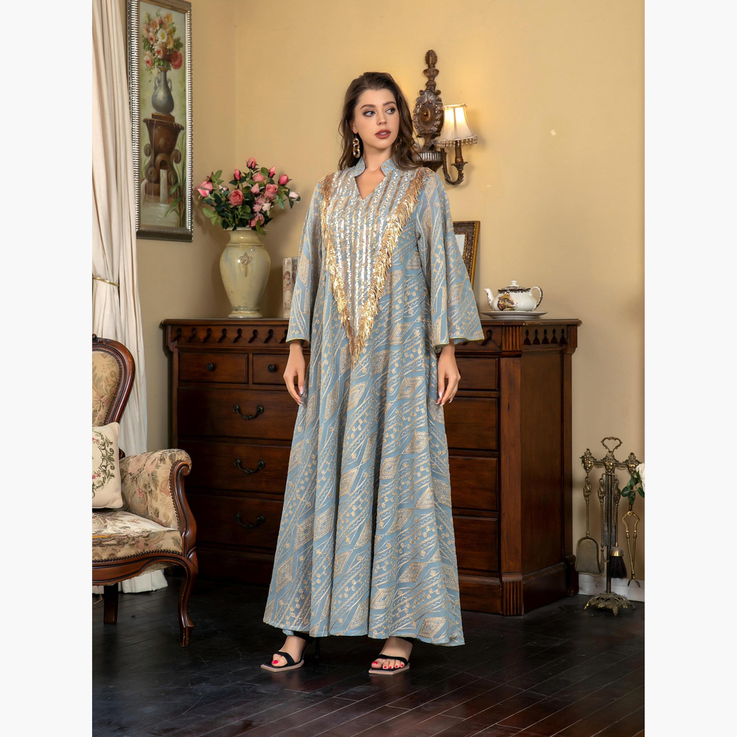 تيك تو - جلابية مزينة بالترتر وشراشيب-women-arabicclothing-jalabiyas-image-3