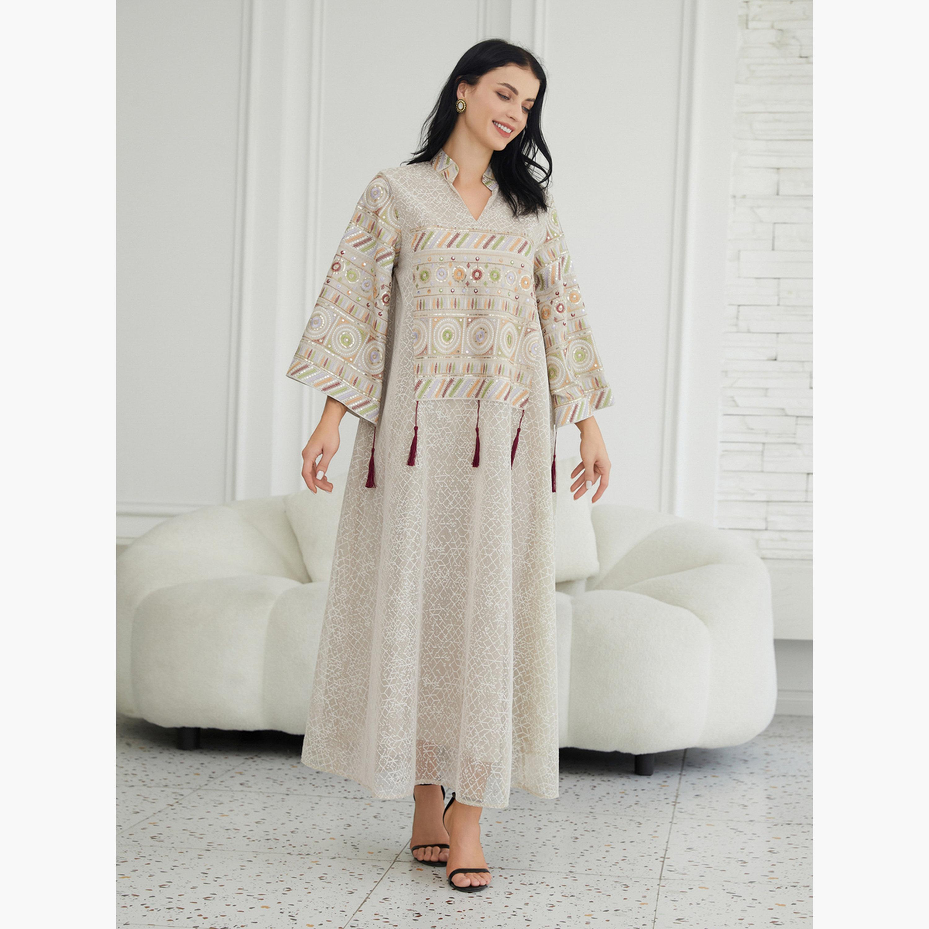 Take Two Texture Fabric Sequin Patch Detail Jalabiya-women-arabicclothing-jalabiyas-image-4