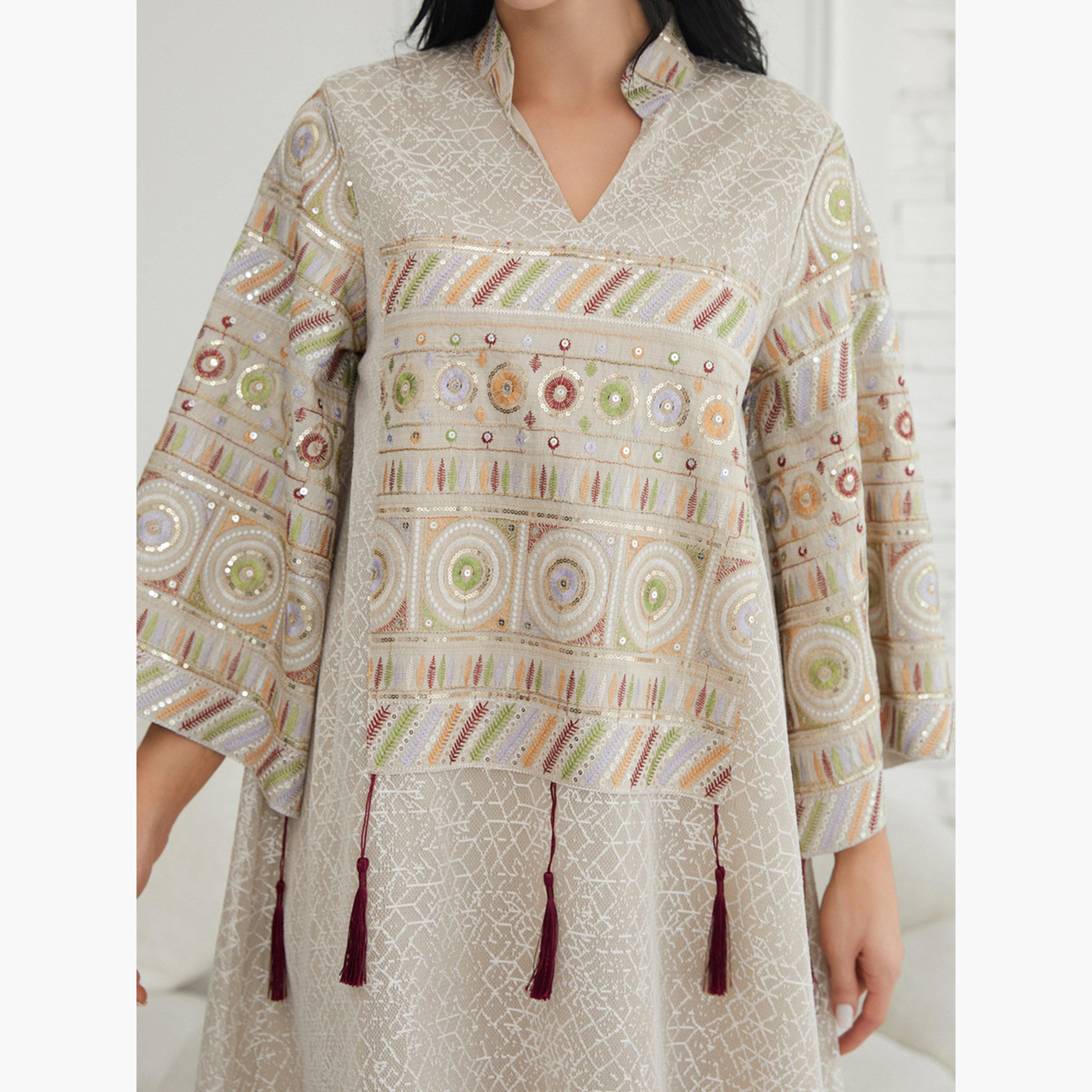 Take Two Texture Fabric Sequin Patch Detail Jalabiya-women-arabicclothing-jalabiyas-image-6