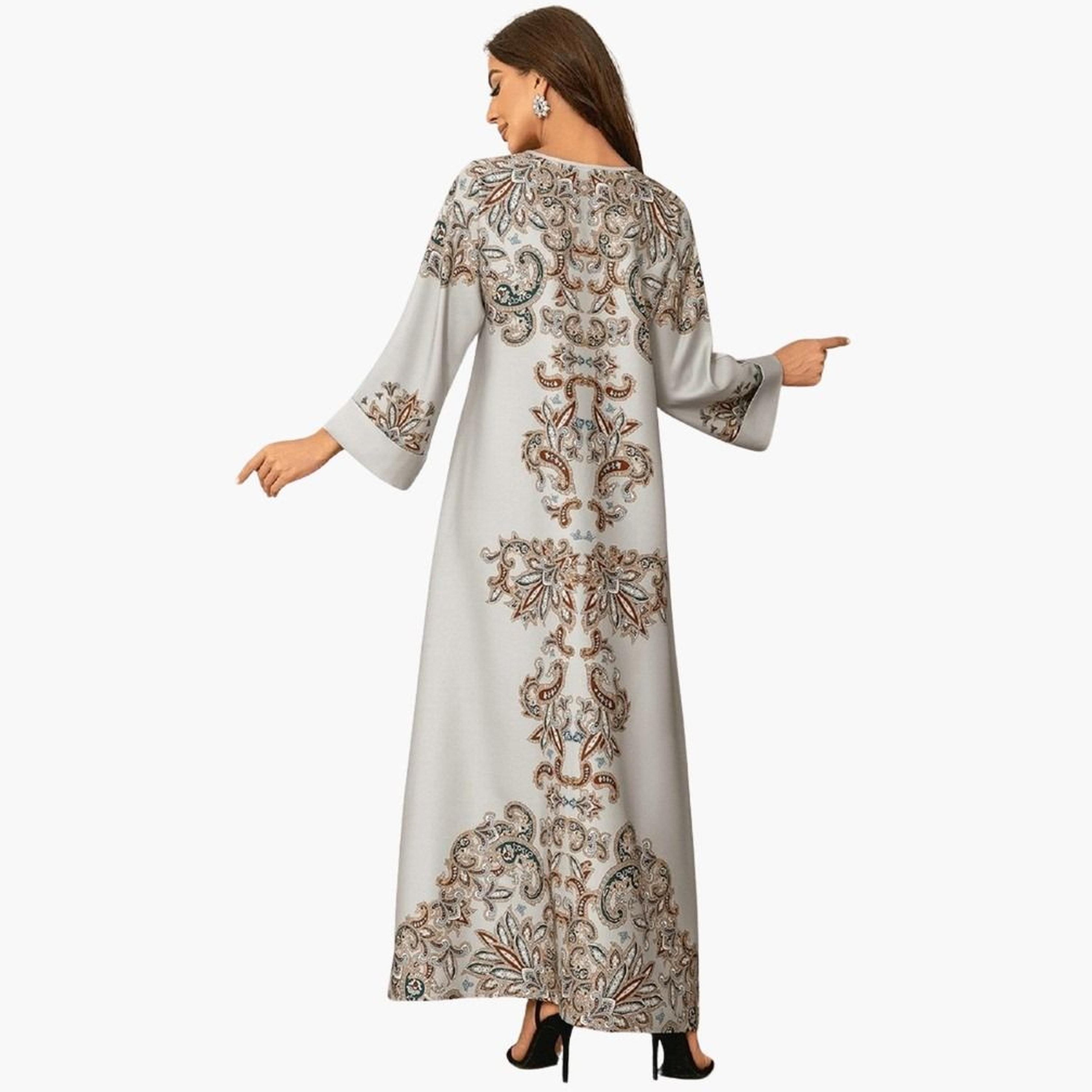 Take Two Floral Print Embellished Faux Pearl Detail Jalabiya-women-arabicclothing-jalabiyas-image-2