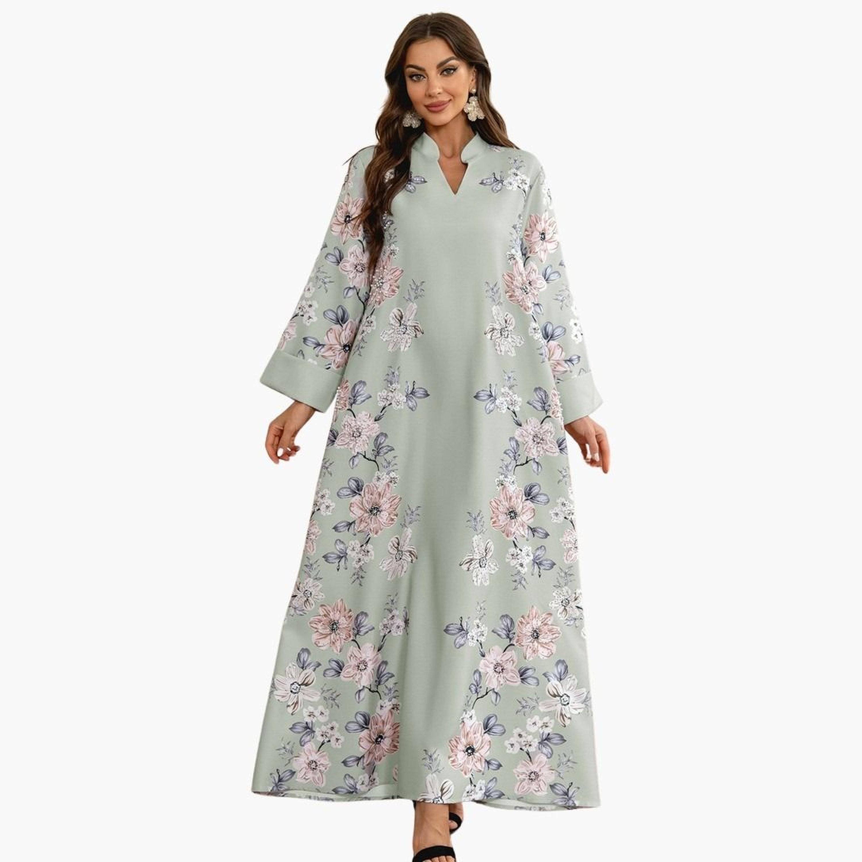 تيك تو - جلابية مزينة مورّدة وتفاصيل لؤلؤ صناعي-women-arabicclothing-jalabiyas-image-1
