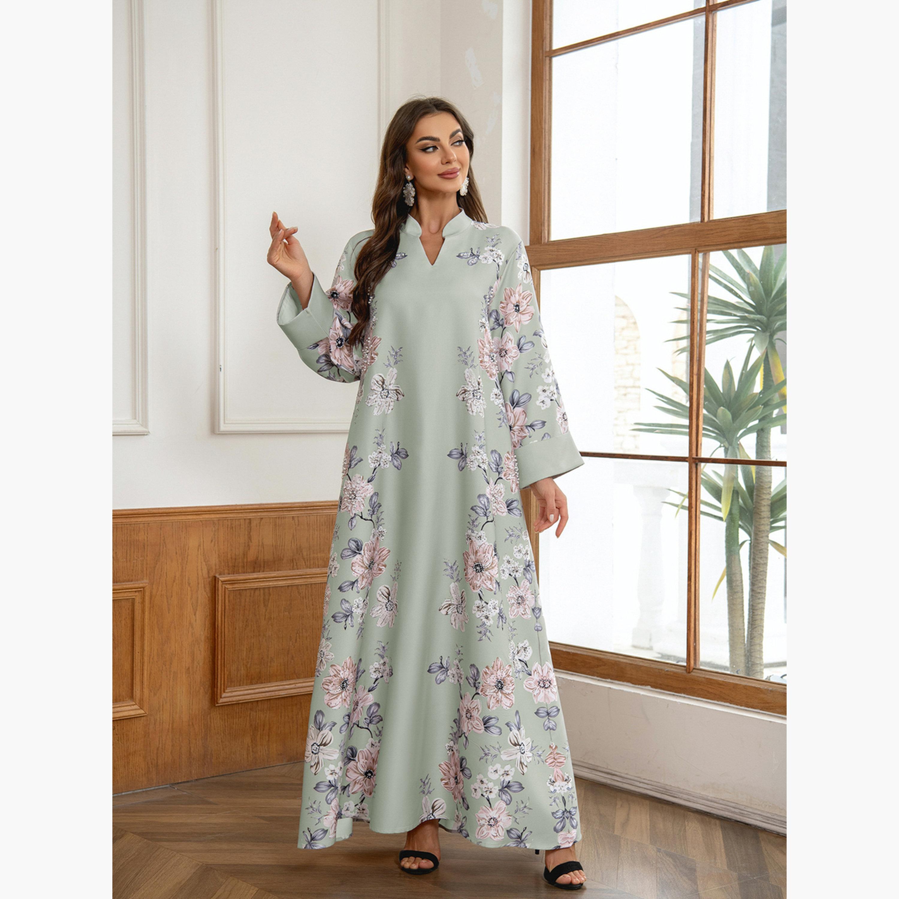 تيك تو - جلابية مزينة مورّدة وتفاصيل لؤلؤ صناعي-women-arabicclothing-jalabiyas-image-4