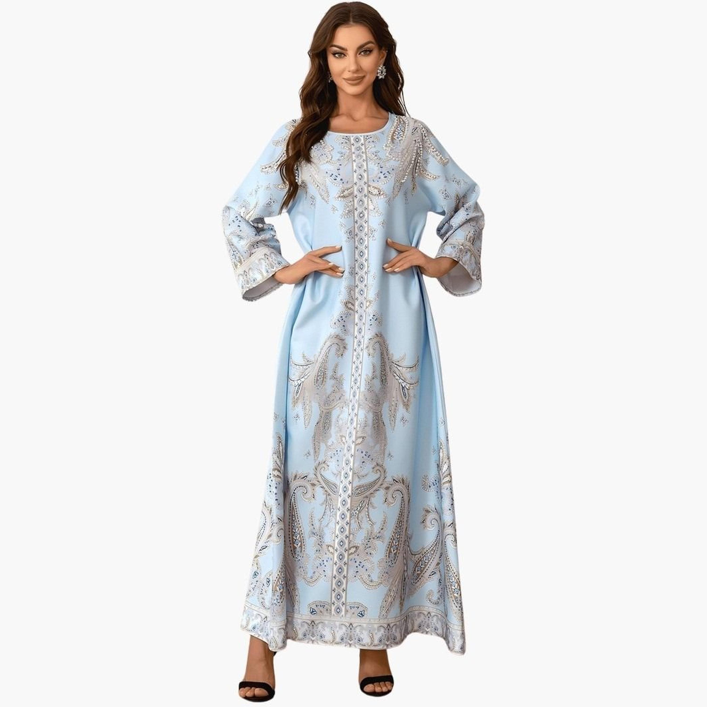 تيك تو - جلابية مزينة نقشة جرافيكية ولؤلؤ صناعي-women-arabicclothing-jalabiyas-image-1