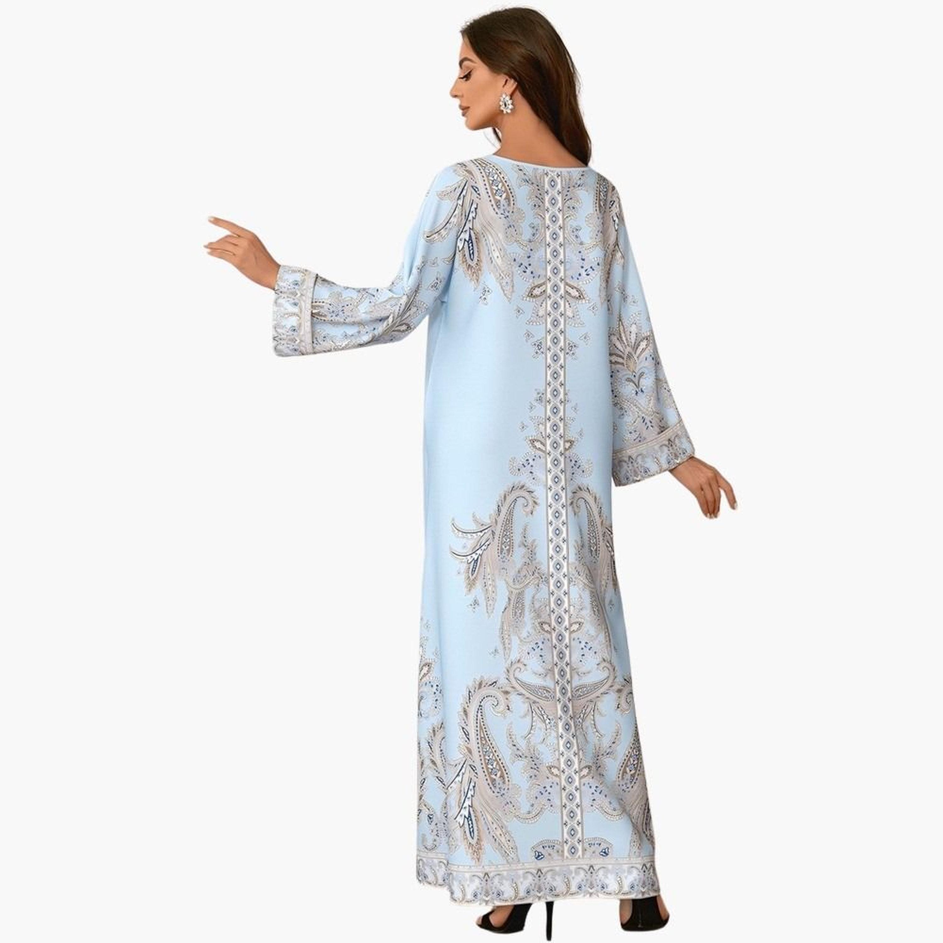 تيك تو - جلابية مزينة نقشة جرافيكية ولؤلؤ صناعي-women-arabicclothing-jalabiyas-image-2