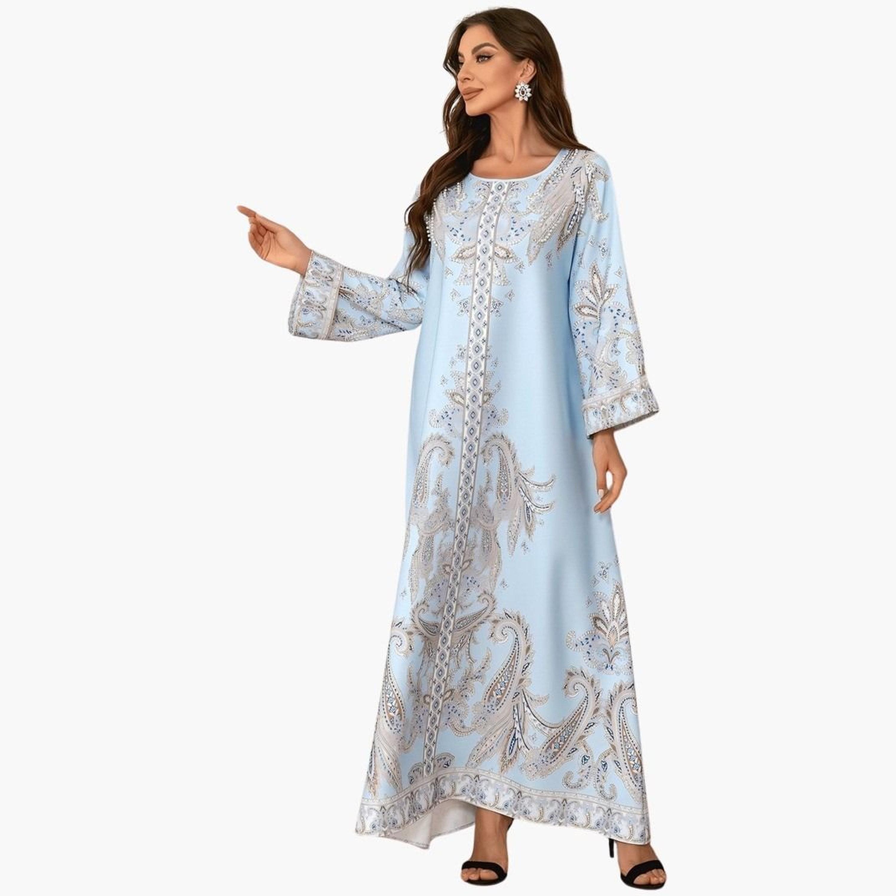 تيك تو - جلابية مزينة نقشة جرافيكية ولؤلؤ صناعي-women-arabicclothing-jalabiyas-image-3