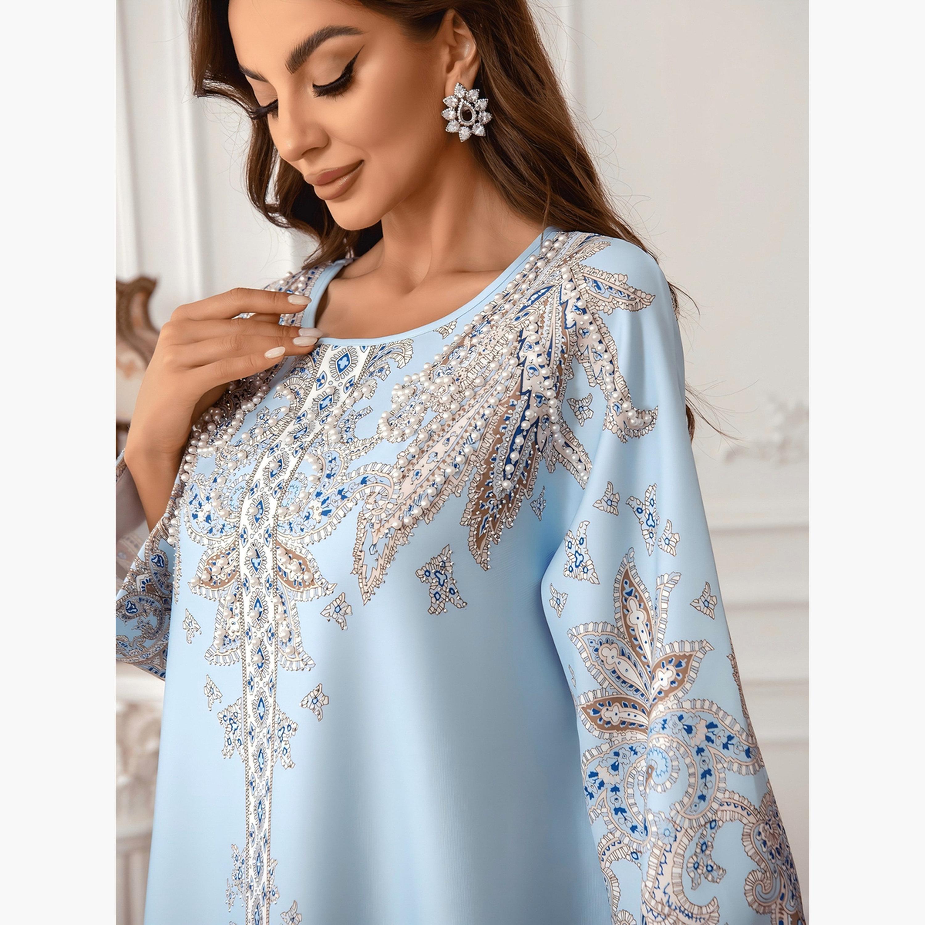 تيك تو - جلابية مزينة نقشة جرافيكية ولؤلؤ صناعي-women-arabicclothing-jalabiyas-image-6