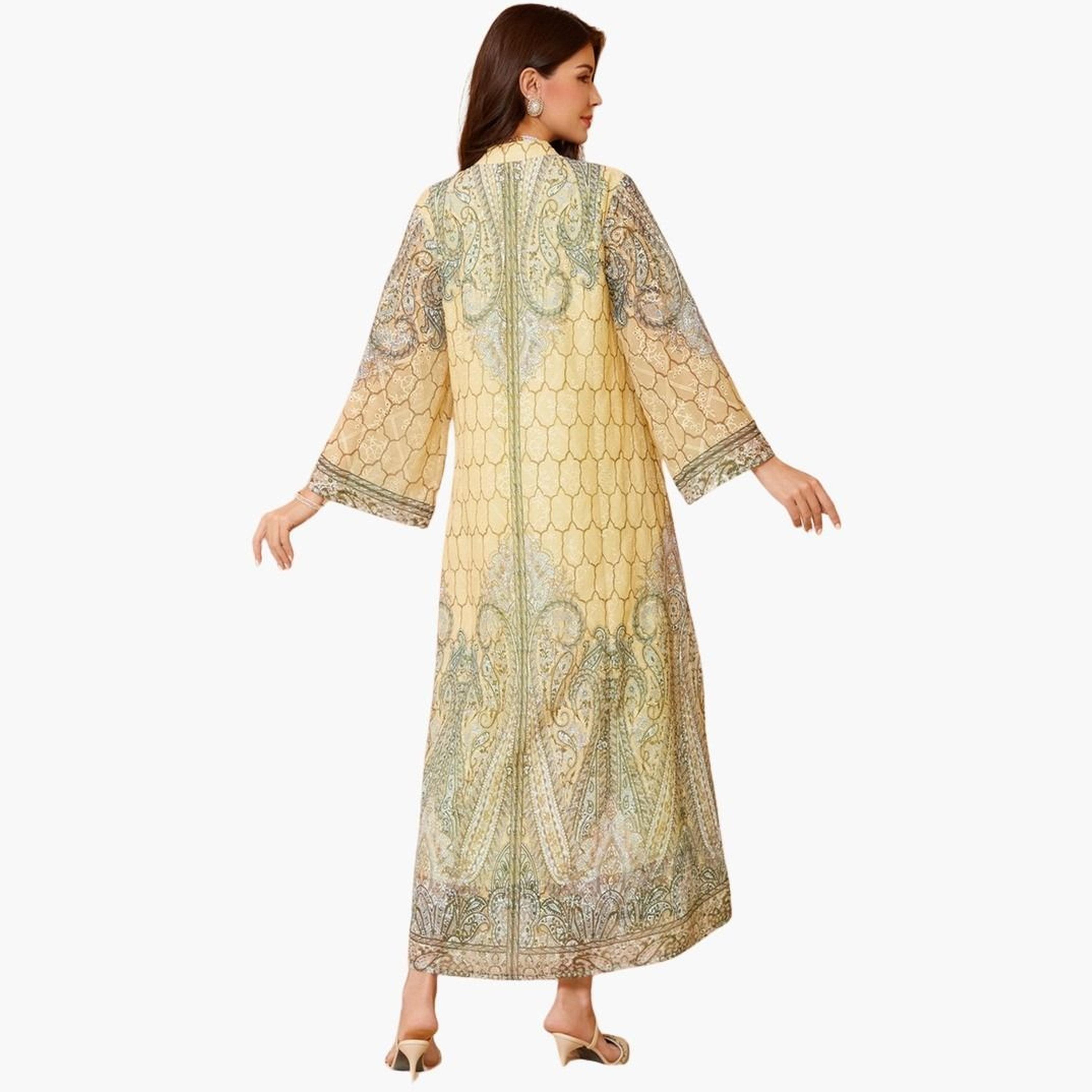 تيك تو - جلابية مزخرفة بنقشة زهور على شكل حرف A-women-arabicclothing-jalabiyas-image-2
