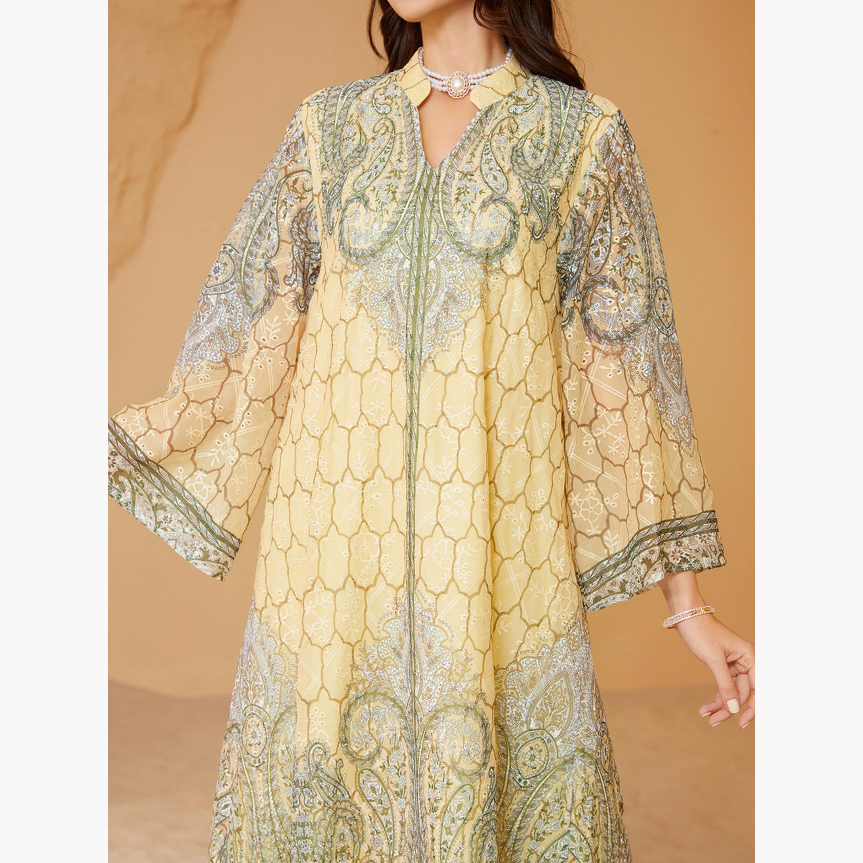 تيك تو - جلابية مزخرفة بنقشة زهور على شكل حرف A-women-arabicclothing-jalabiyas-image-6