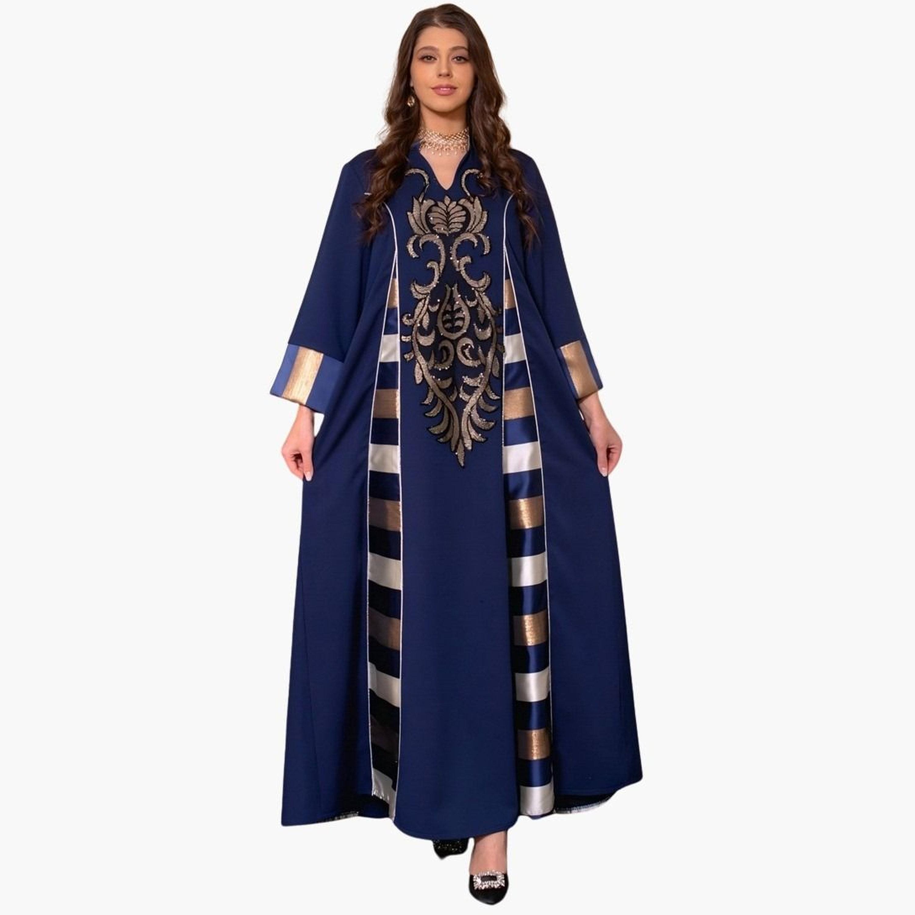 Take Two Graphic Print Thick Striped Detail Jalabiya-women-arabicclothing-jalabiyas-image-1