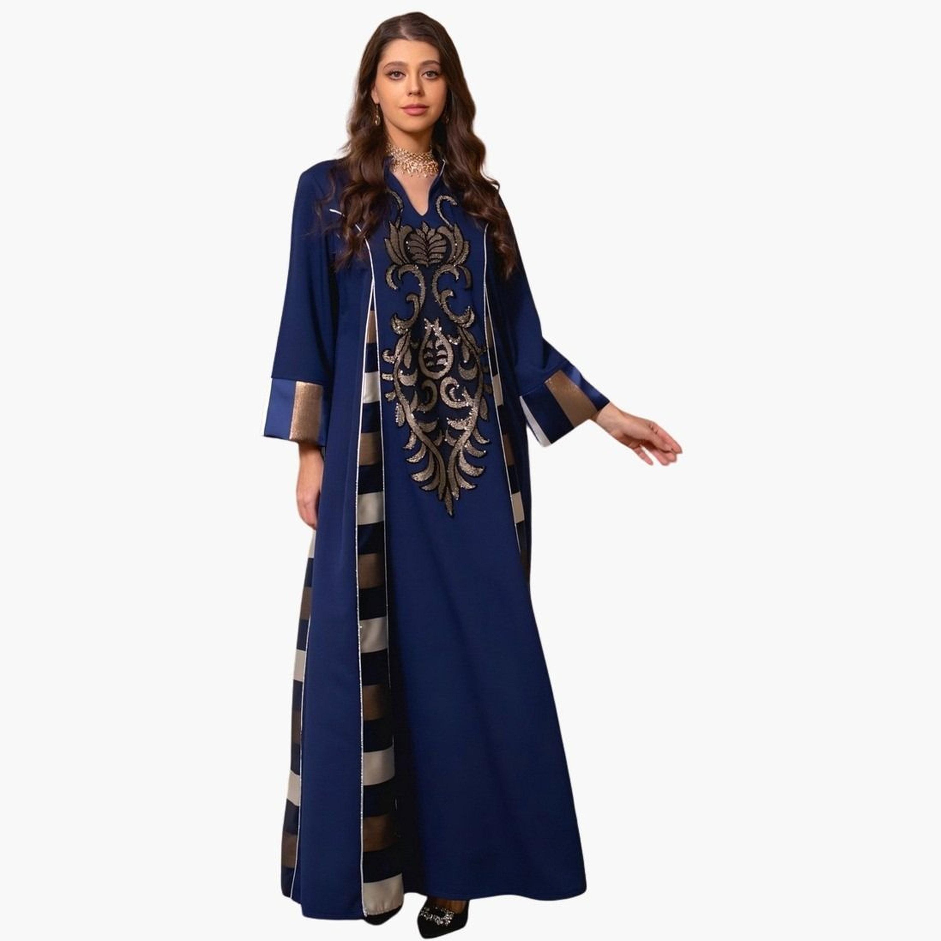 Take Two Graphic Print Thick Striped Detail Jalabiya-women-arabicclothing-jalabiyas-image-2