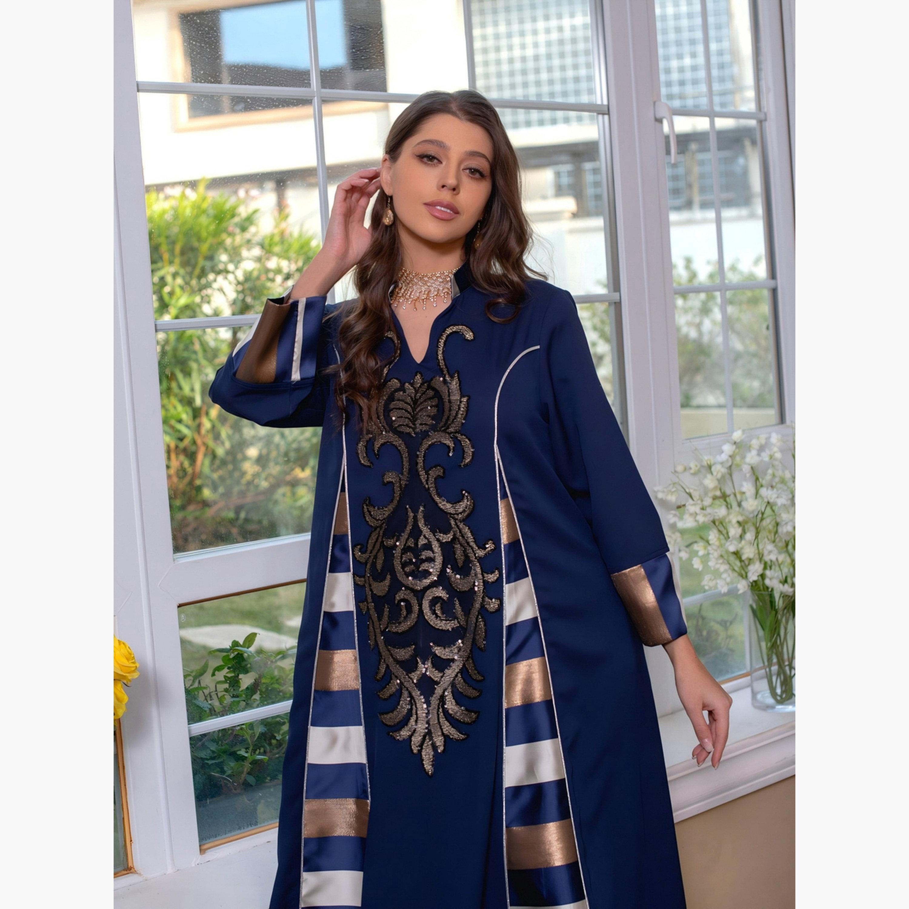 Take Two Graphic Print Thick Striped Detail Jalabiya-women-arabicclothing-jalabiyas-image-4