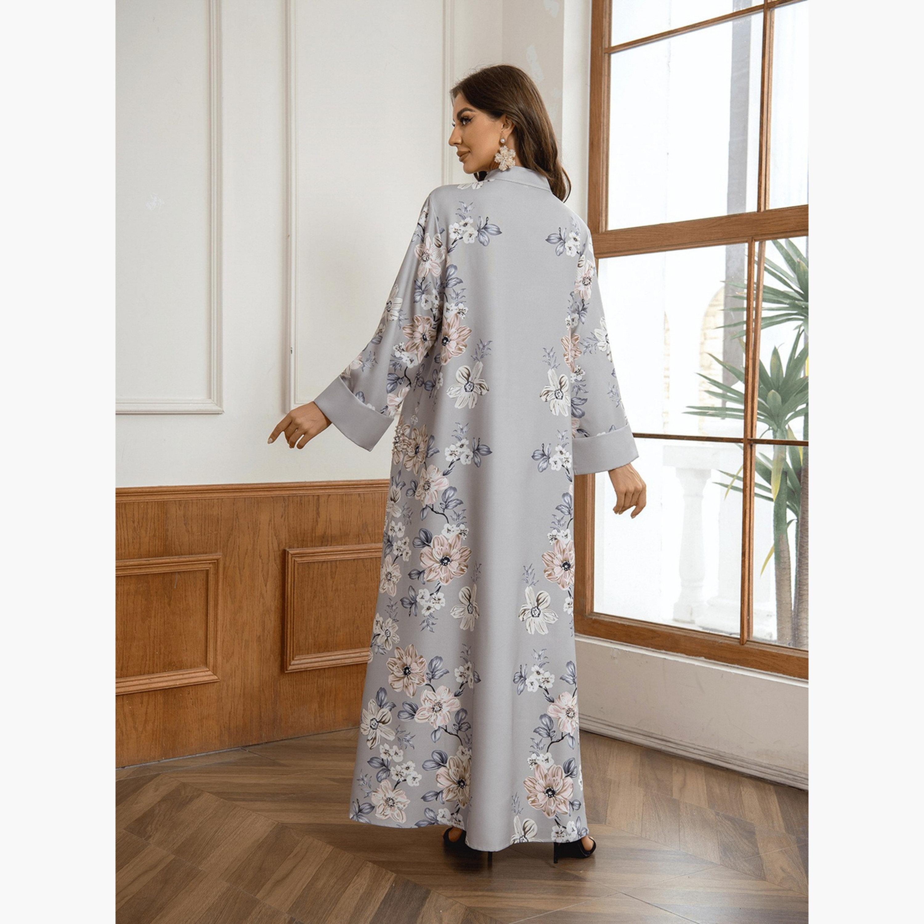 Take Two Floral Print Embellished Faux Pearl Detail Jalabiya-women-arabicclothing-jalabiyas-image-6