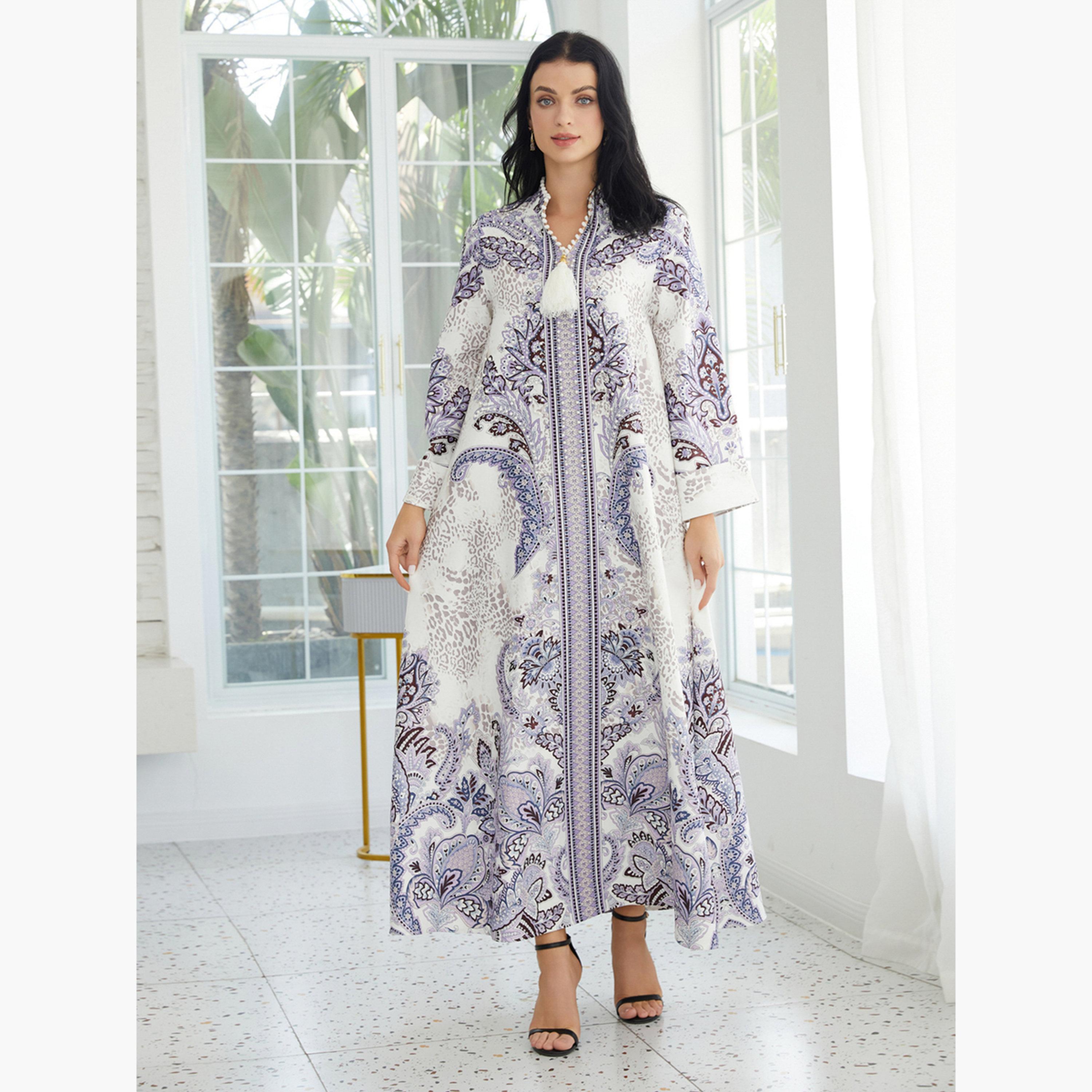 Take Two Floral Print Embellished Faux Pearl Tassel Jalabiya-women-arabicclothing-jalabiyas-image-3