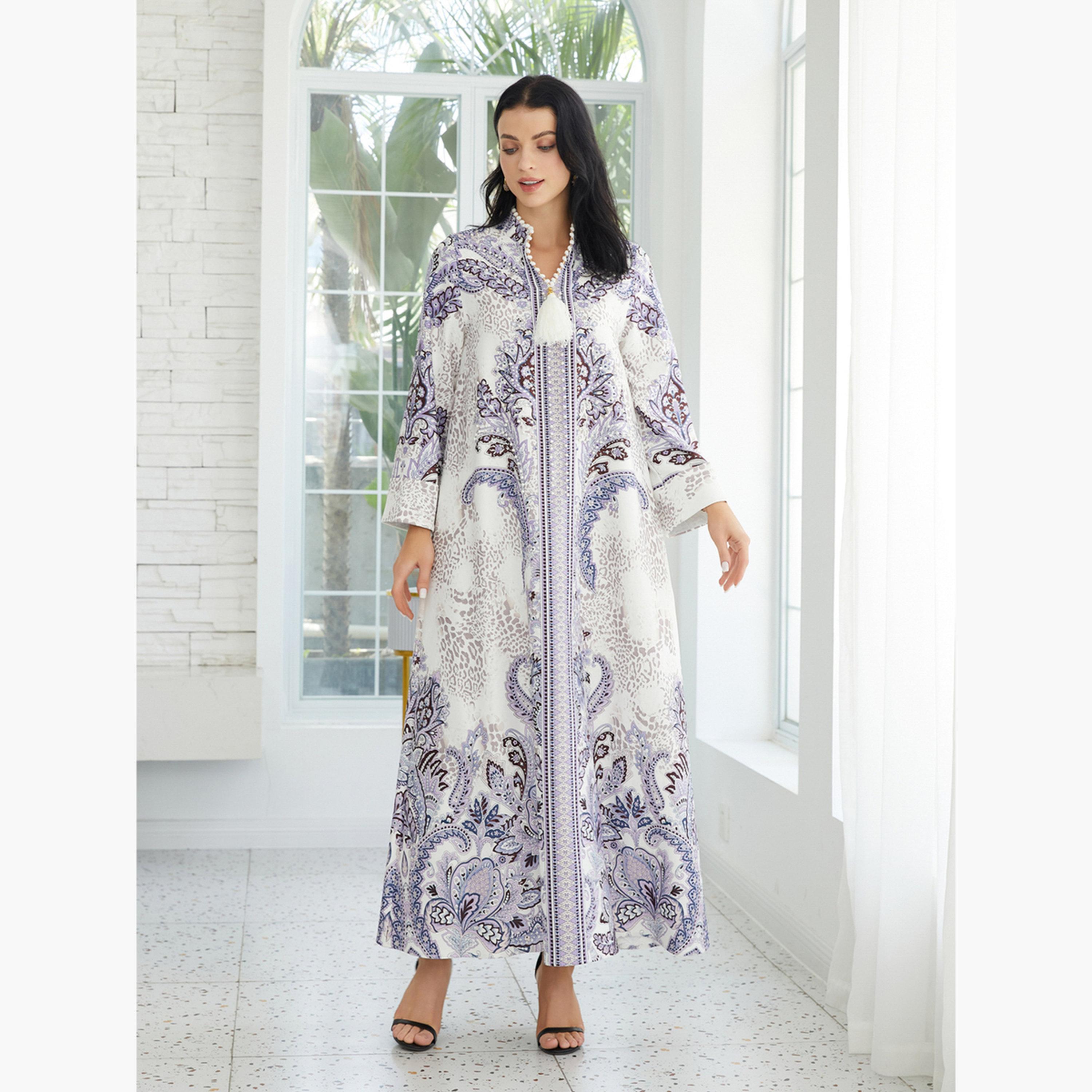 Take Two Floral Print Embellished Faux Pearl Tassel Jalabiya-women-arabicclothing-jalabiyas-image-5