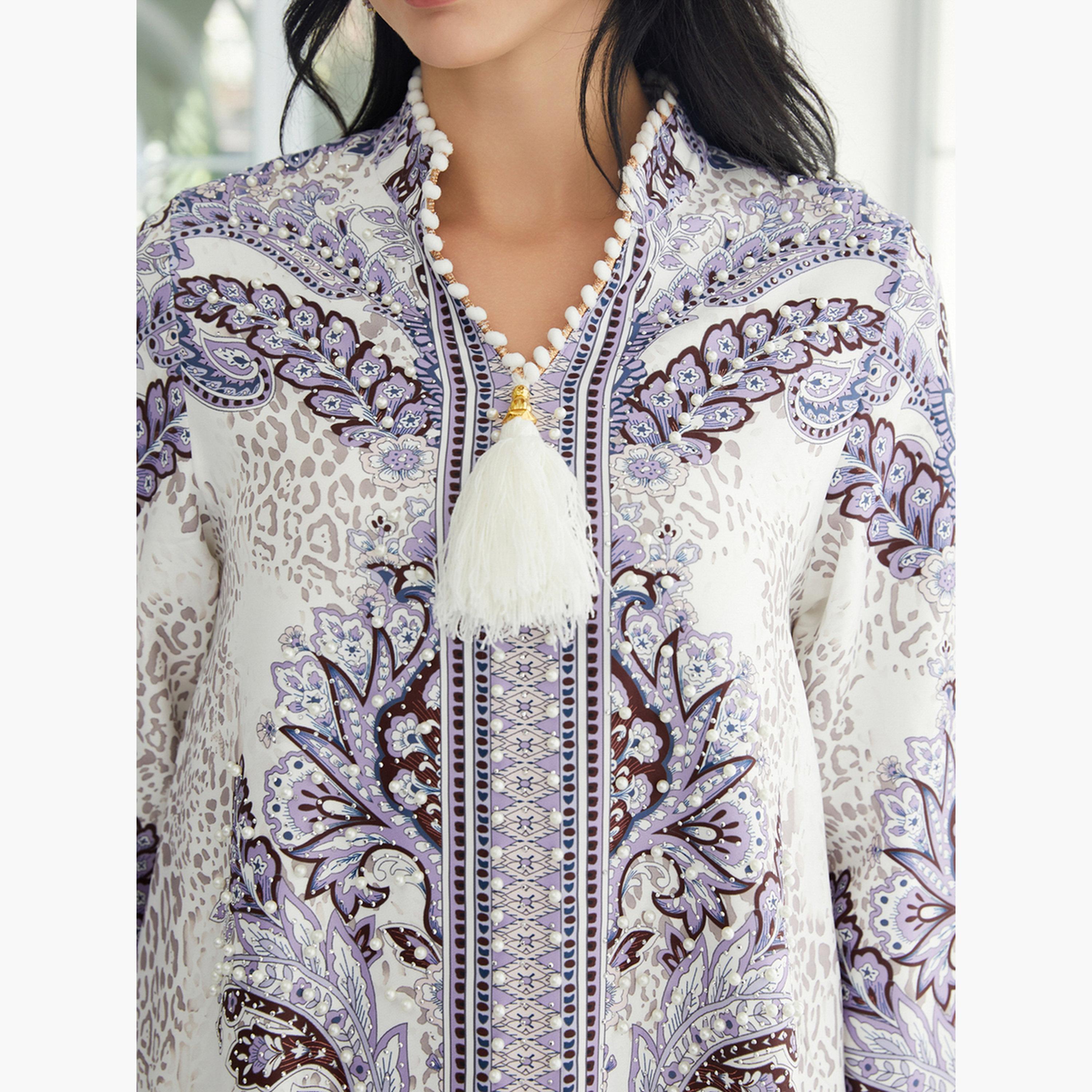 Take Two Floral Print Embellished Faux Pearl Tassel Jalabiya-women-arabicclothing-jalabiyas-image-6