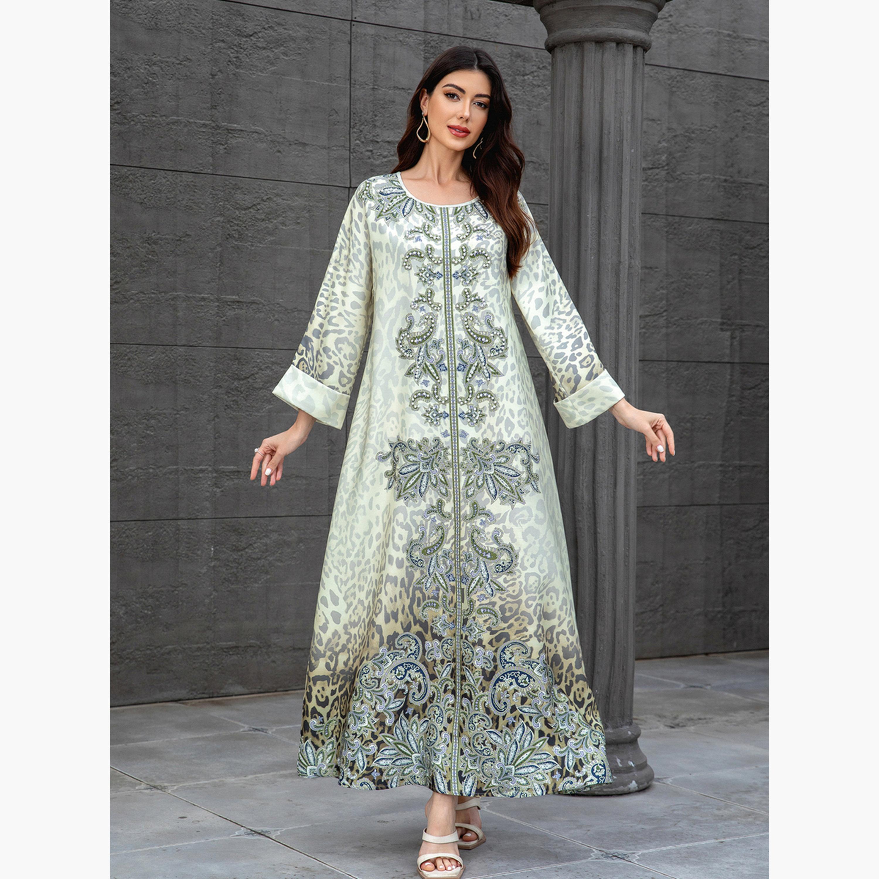 Take Two Floral Print Embellished Faux Pearl Jalabiya-women-arabicclothing-jalabiyas-image-4