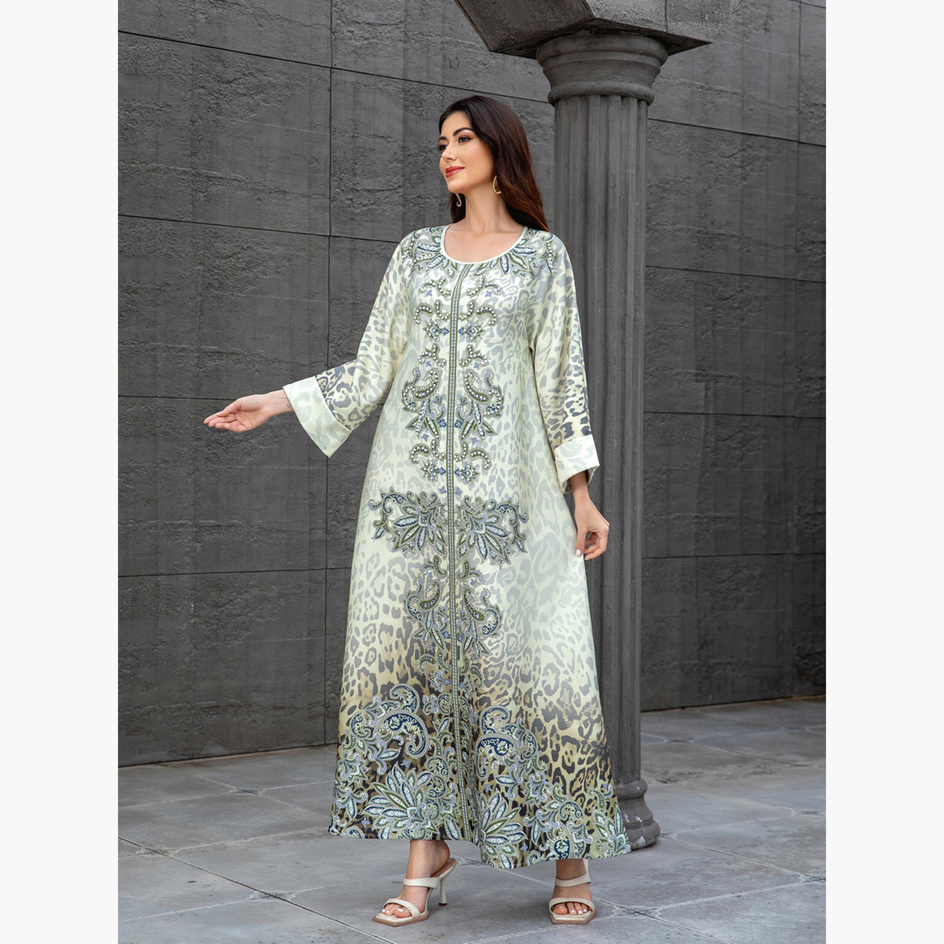 Take Two Floral Print Embellished Faux Pearl Jalabiya-women-arabicclothing-jalabiyas-image-5