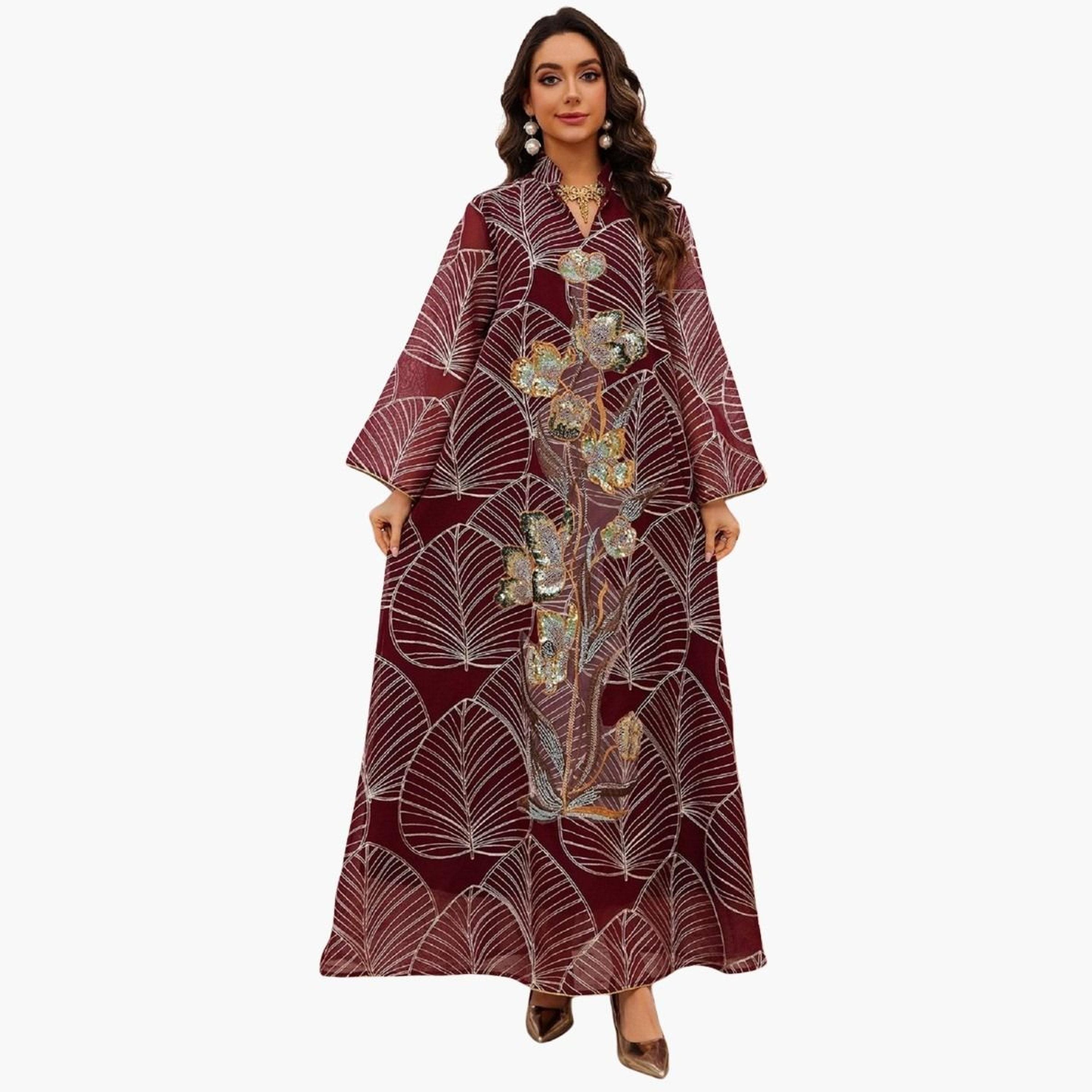 Take Two Textured Embellished Sequin Patch Detail Jalabiya-women-arabicclothing-jalabiyas-image-1