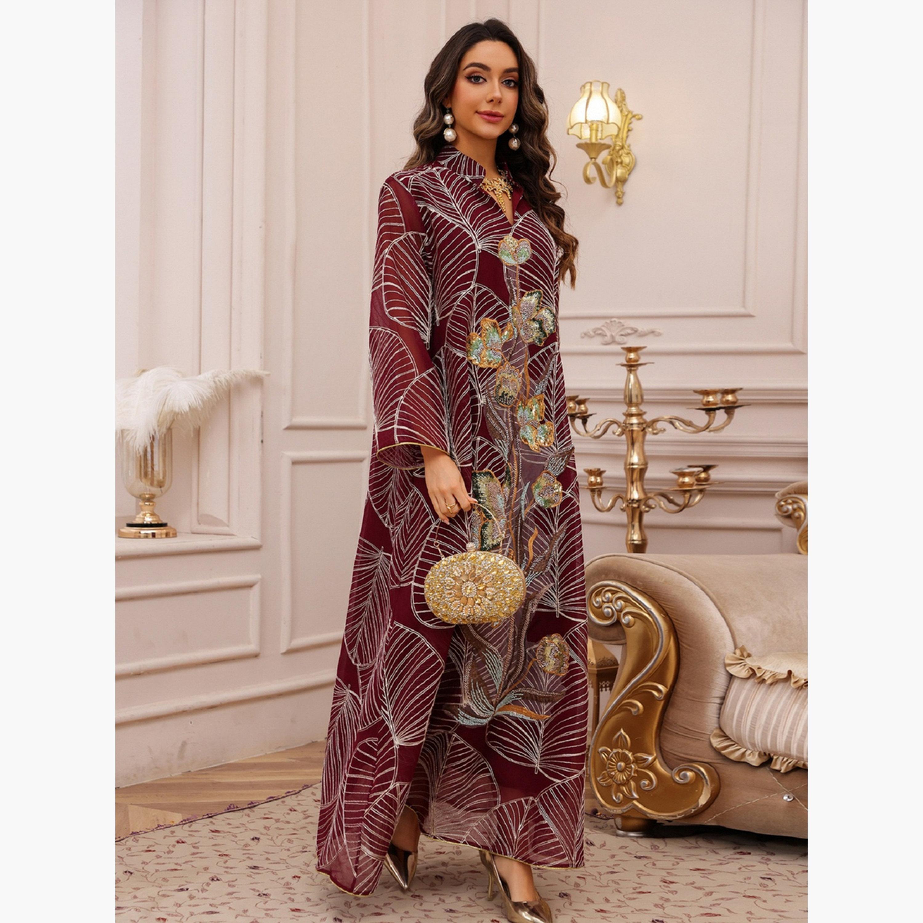 Take Two Textured Embellished Sequin Patch Detail Jalabiya-women-arabicclothing-jalabiyas-image-3