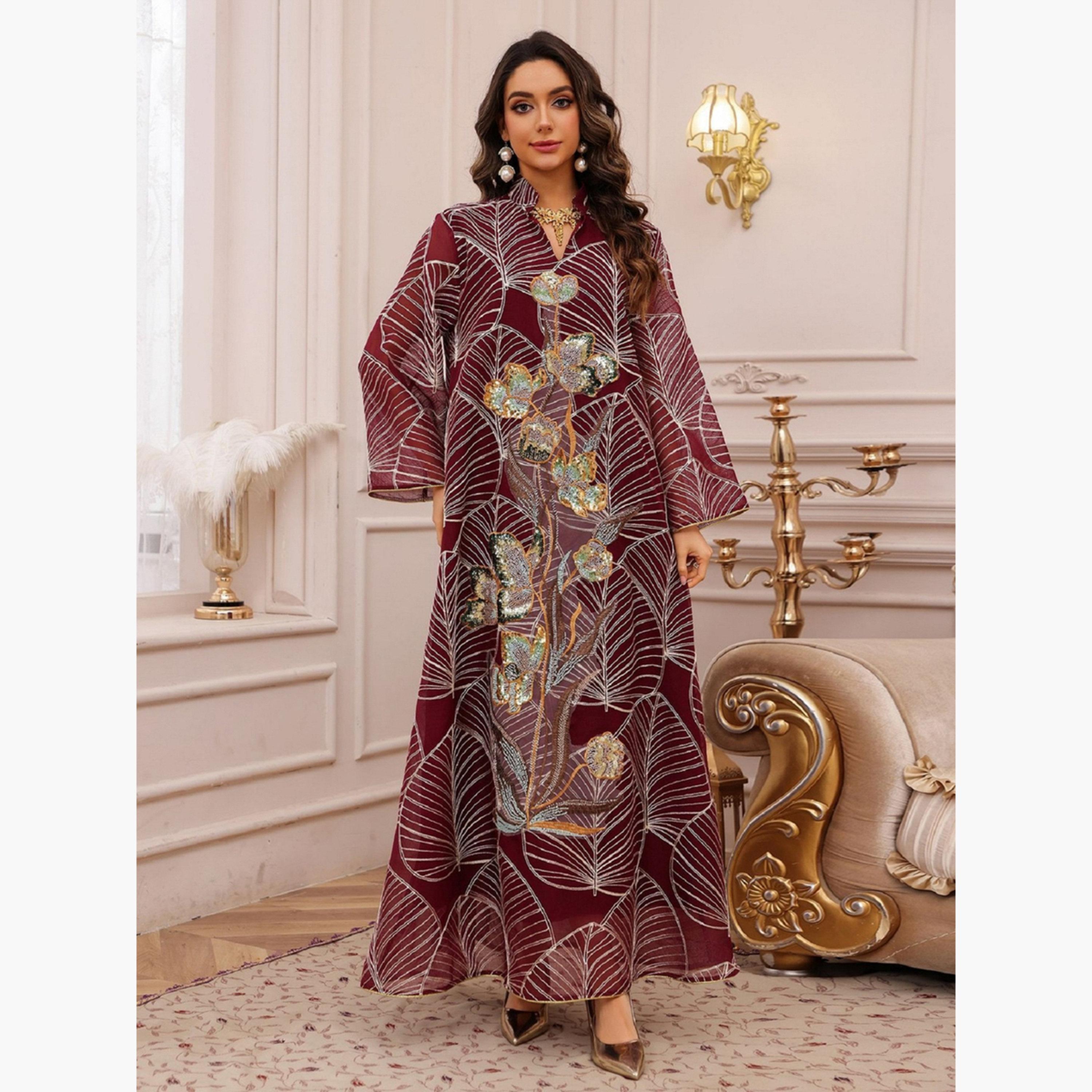 Take Two Textured Embellished Sequin Patch Detail Jalabiya-women-arabicclothing-jalabiyas-image-4
