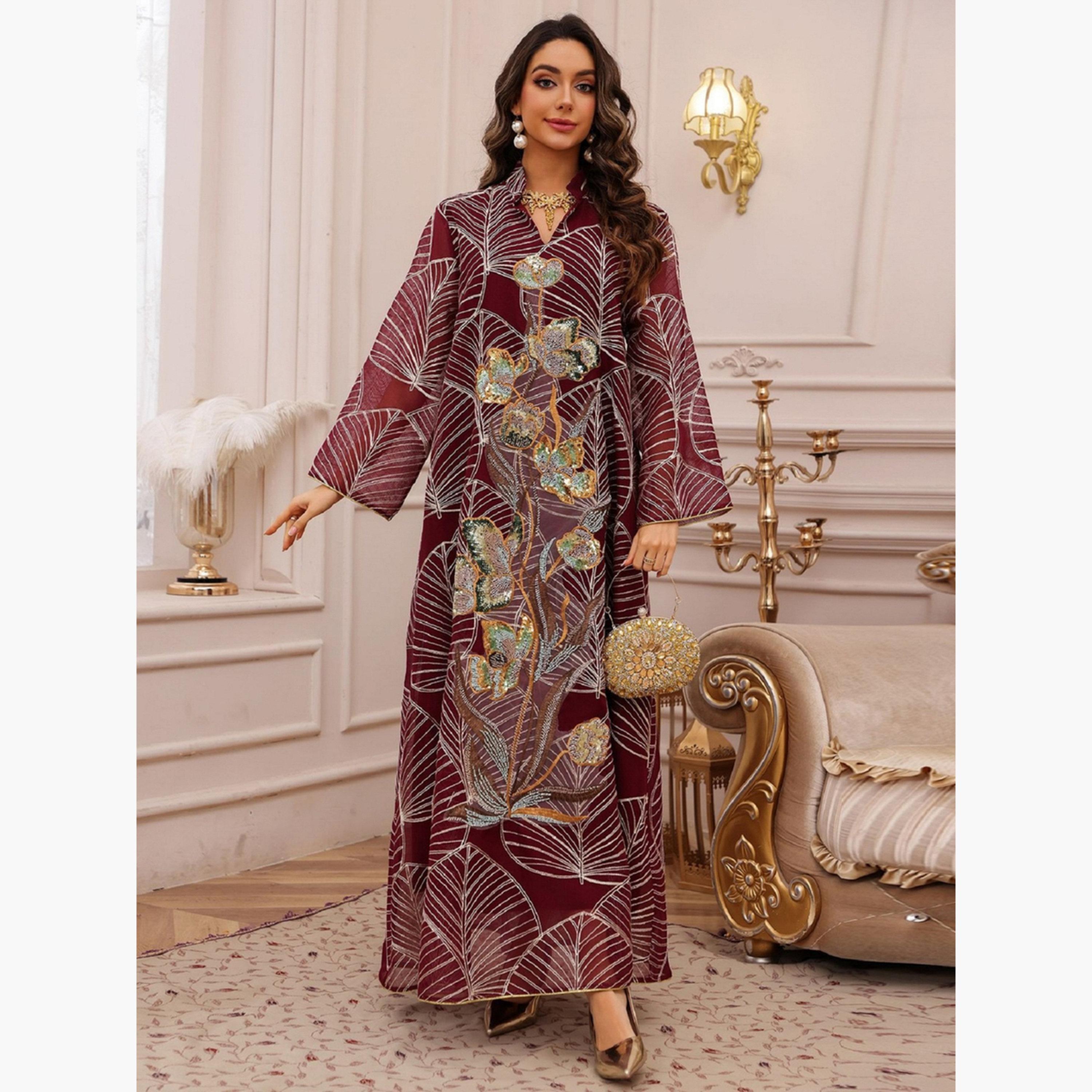 Take Two Textured Embellished Sequin Patch Detail Jalabiya-women-arabicclothing-jalabiyas-image-5