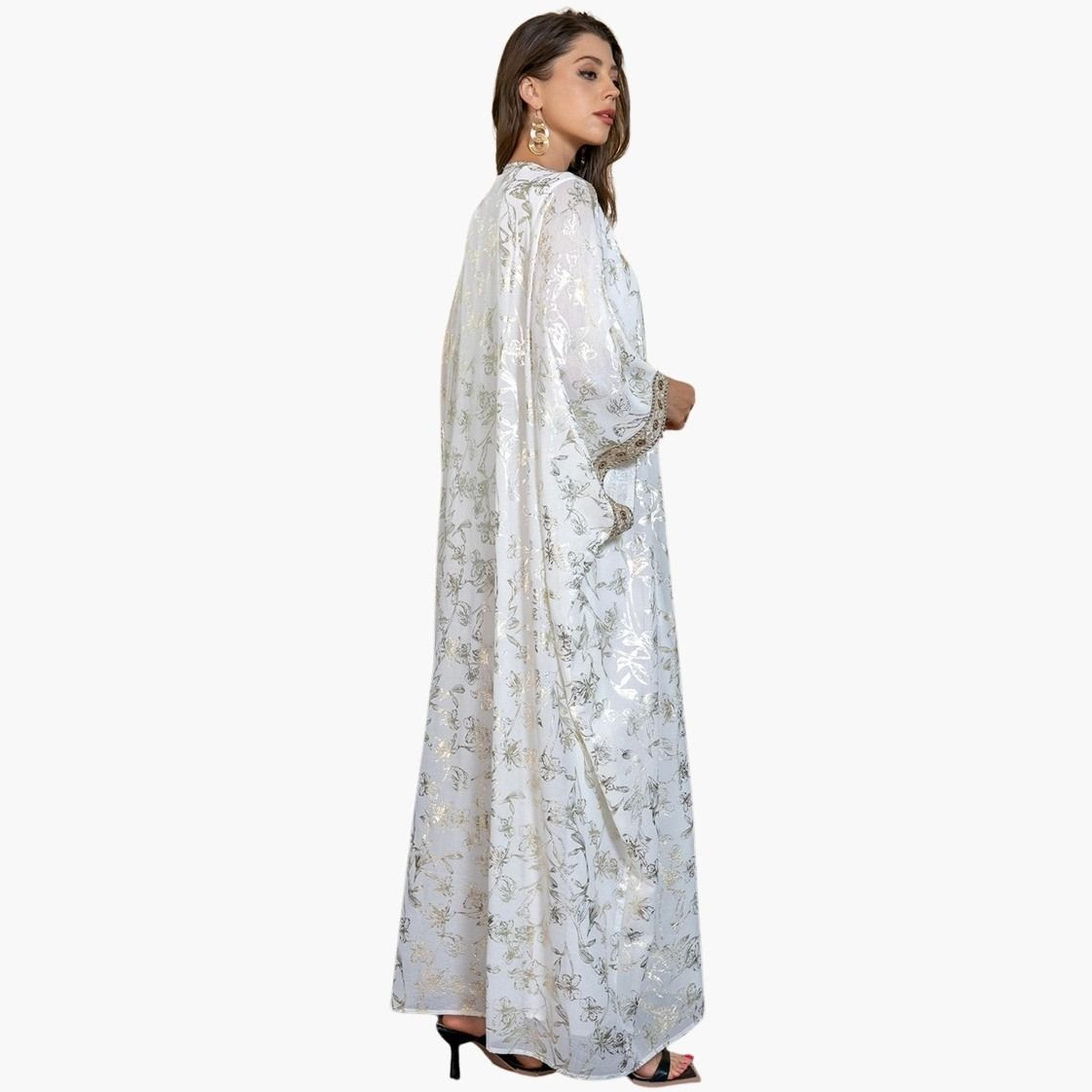 طقم كيمونو مزين بطبعة فويل وشراشيب مع فستان-women-arabicclothing-sets-image-3