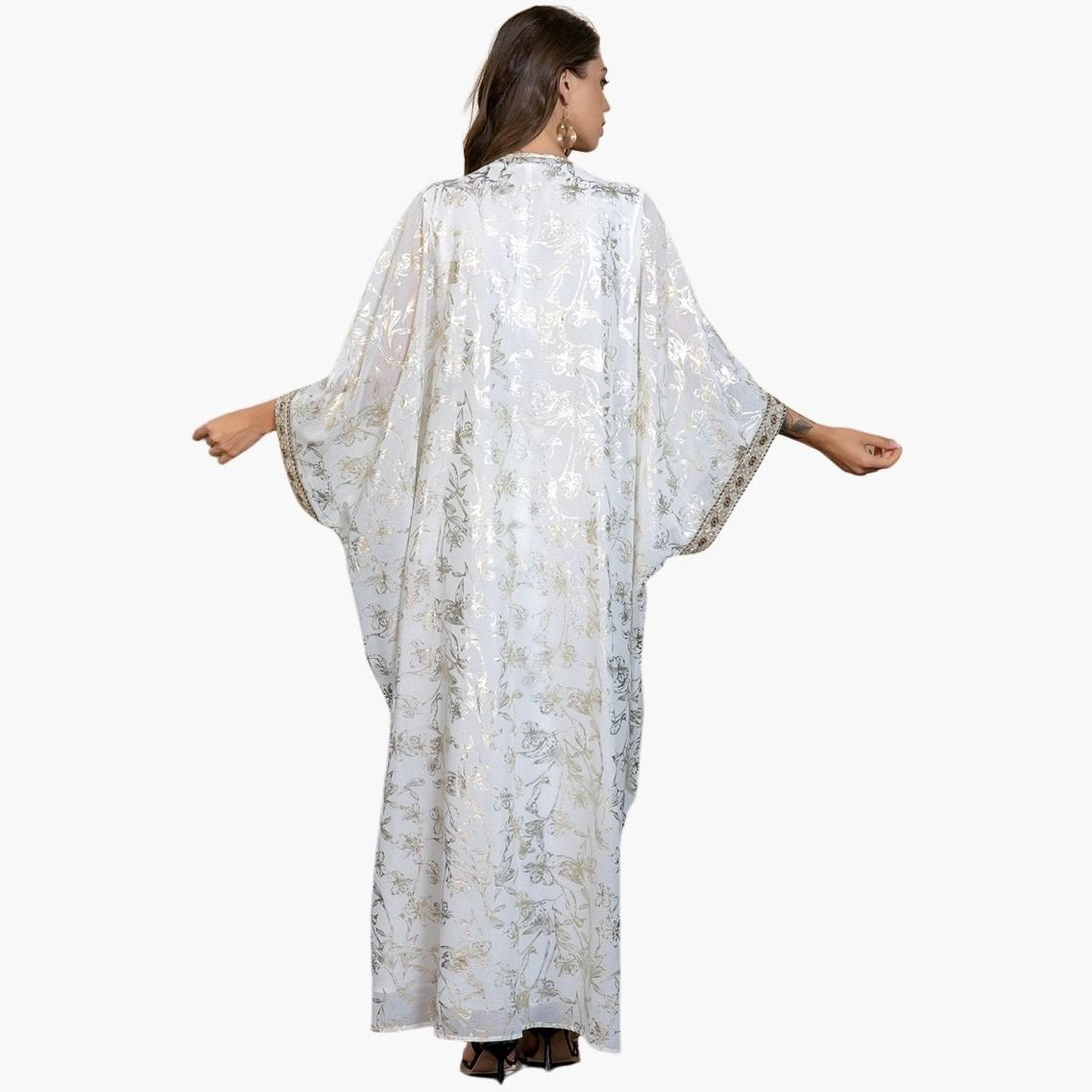 طقم كيمونو مزين بطبعة فويل وشراشيب مع فستان-women-arabicclothing-sets-image-4