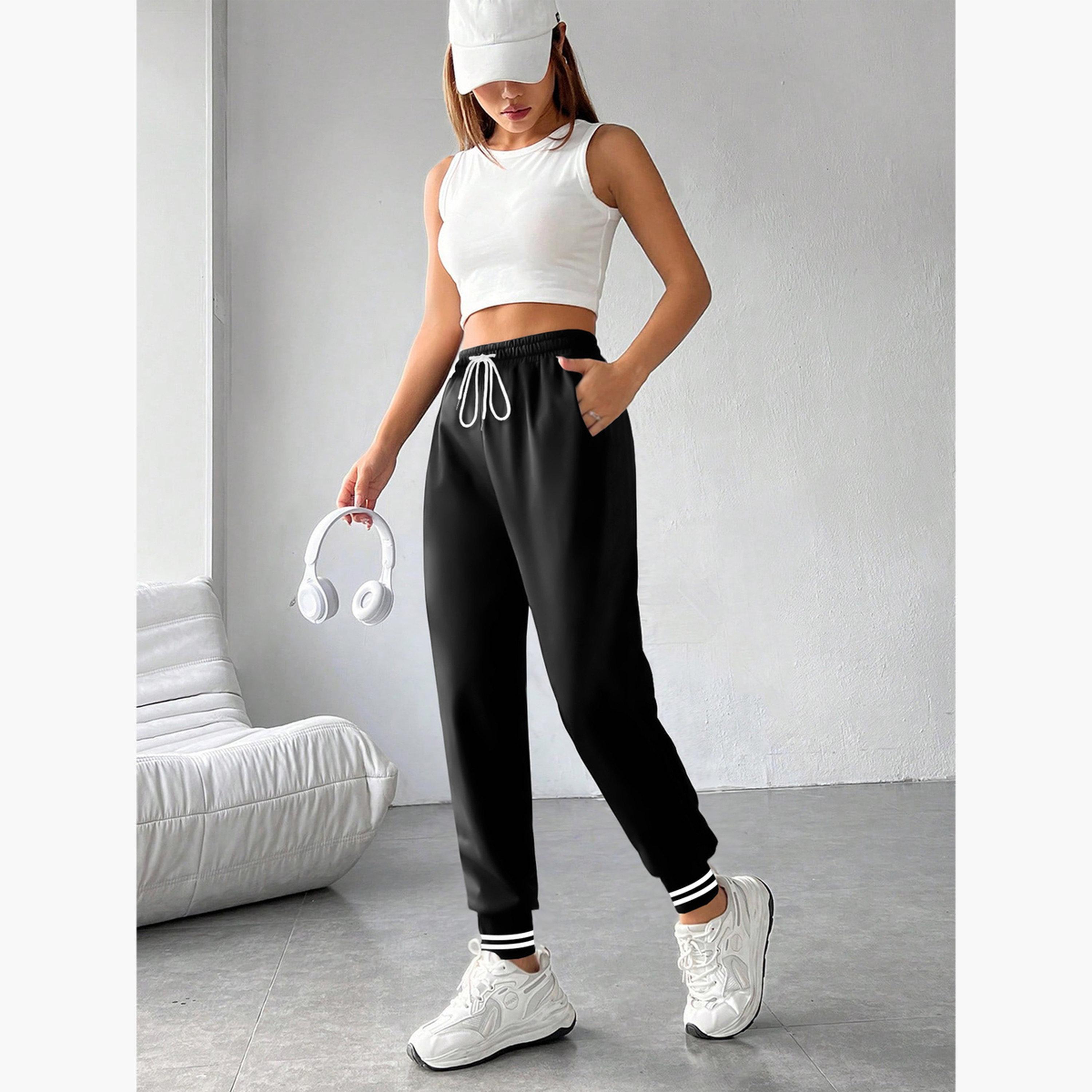 Take Two Women Black Plain Cuffed Joggers-women-clothing-bottoms-joggers-image-2