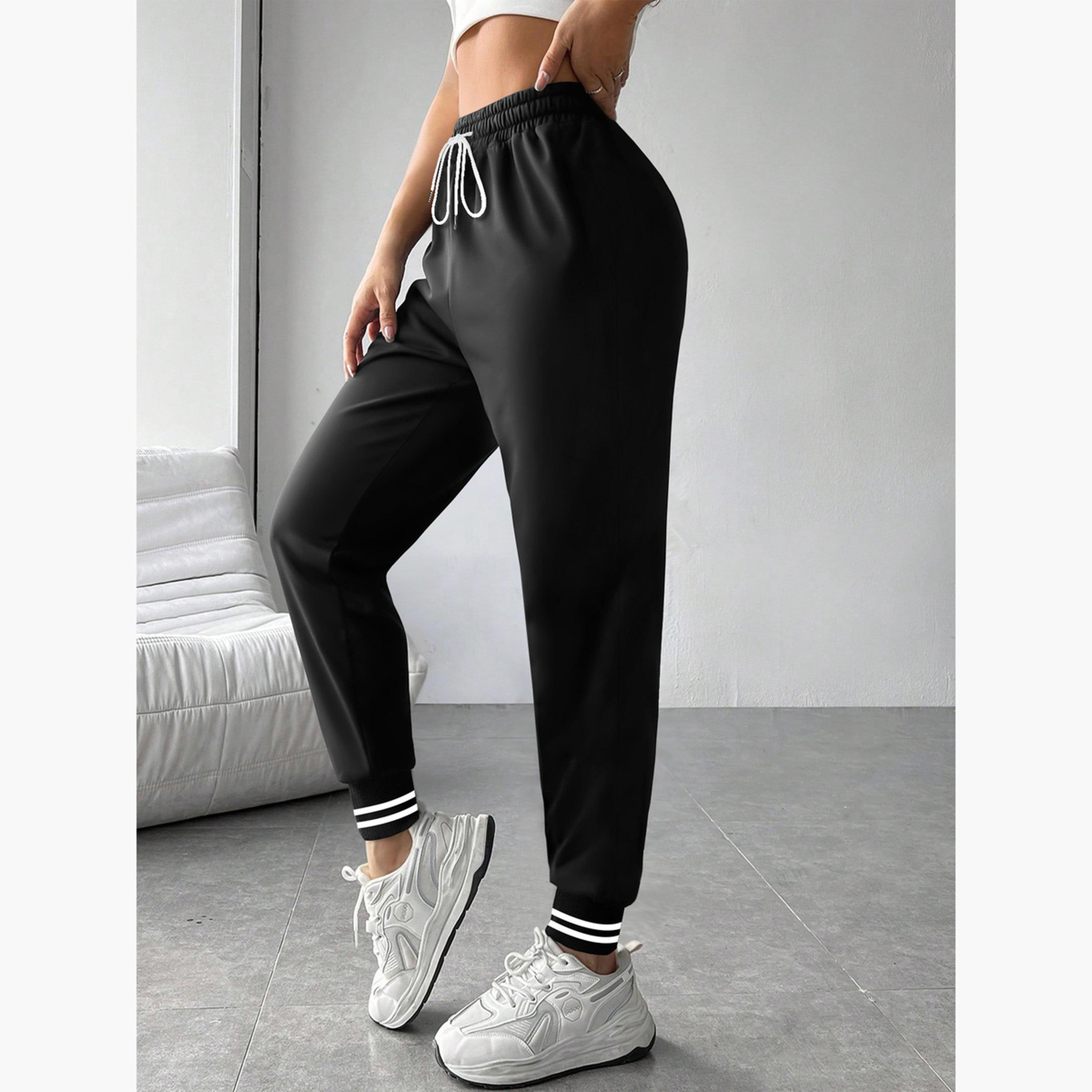 Take Two Women Black Plain Cuffed Joggers-women-clothing-bottoms-joggers-image-3