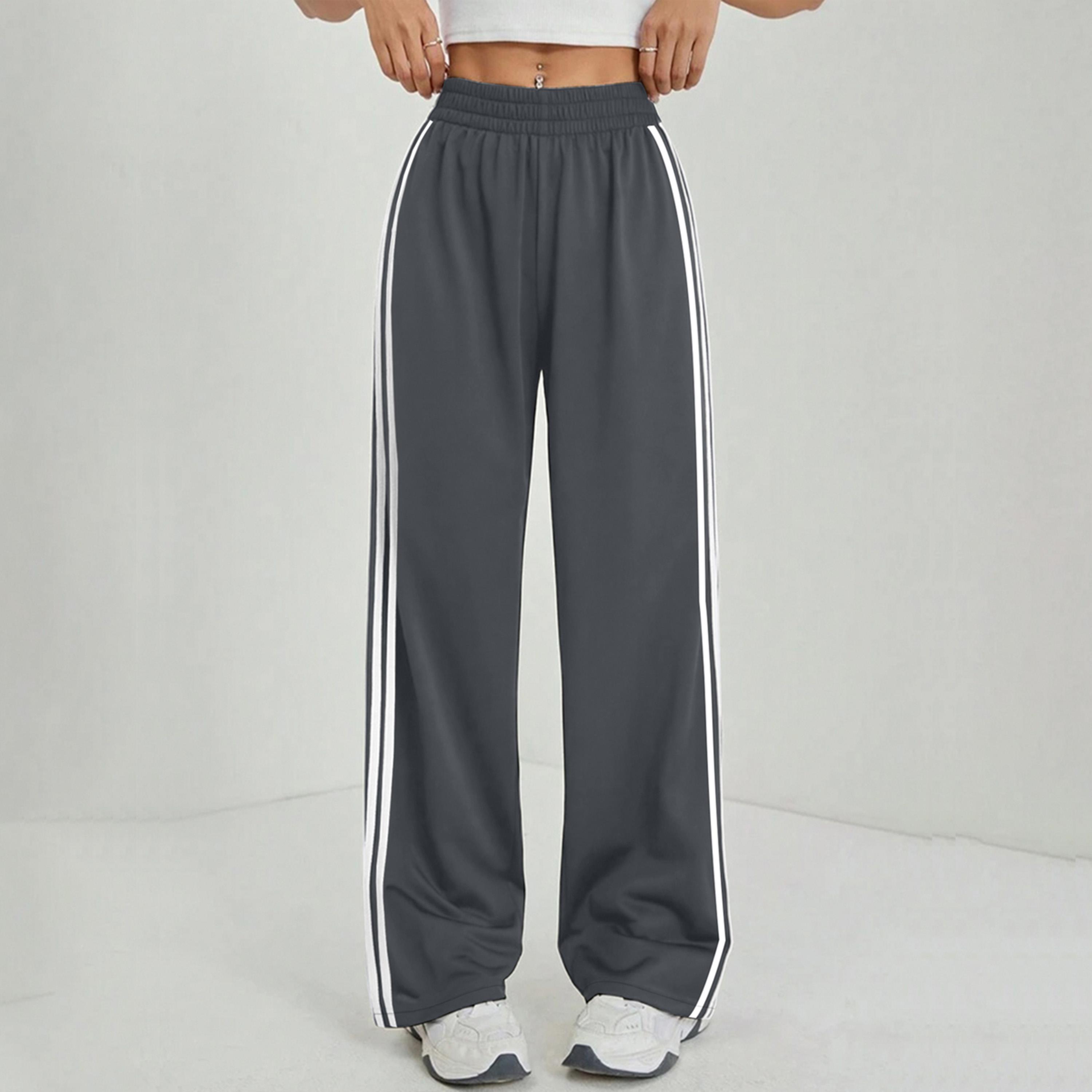تيك تو - بنطال رمادي بخطوط جانبية واسعة-women-clothing-bottoms-trousers-image-1