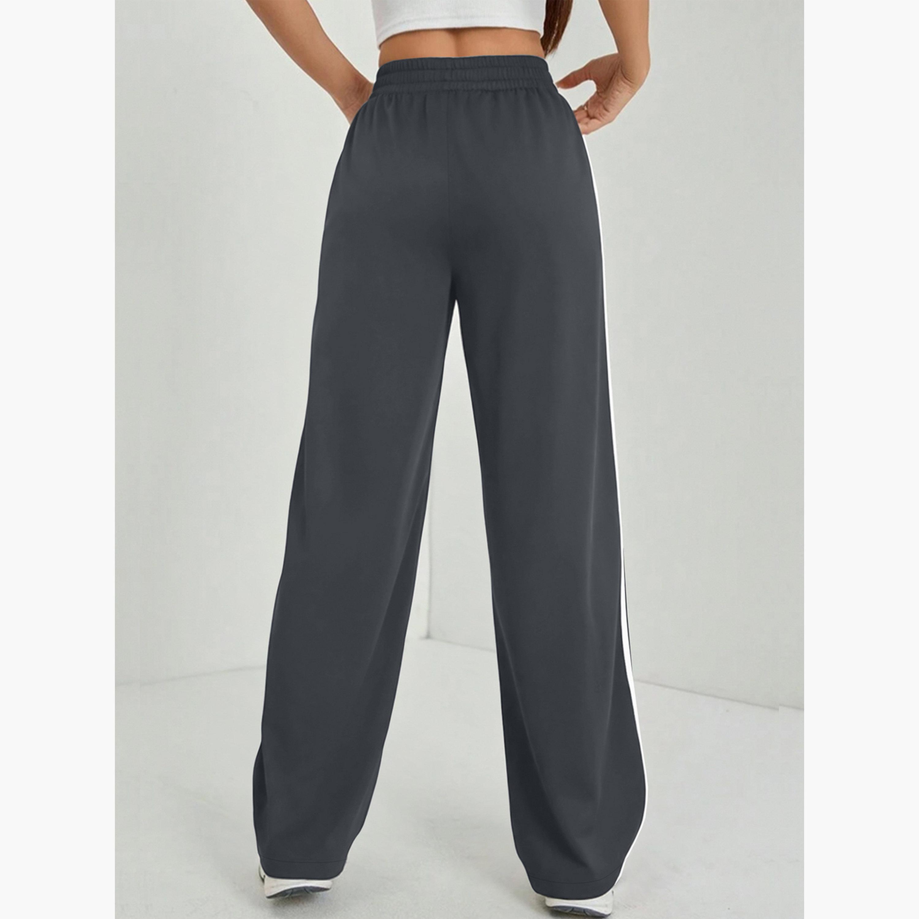 تيك تو - بنطال رمادي بخطوط جانبية واسعة-women-clothing-bottoms-trousers-image-3