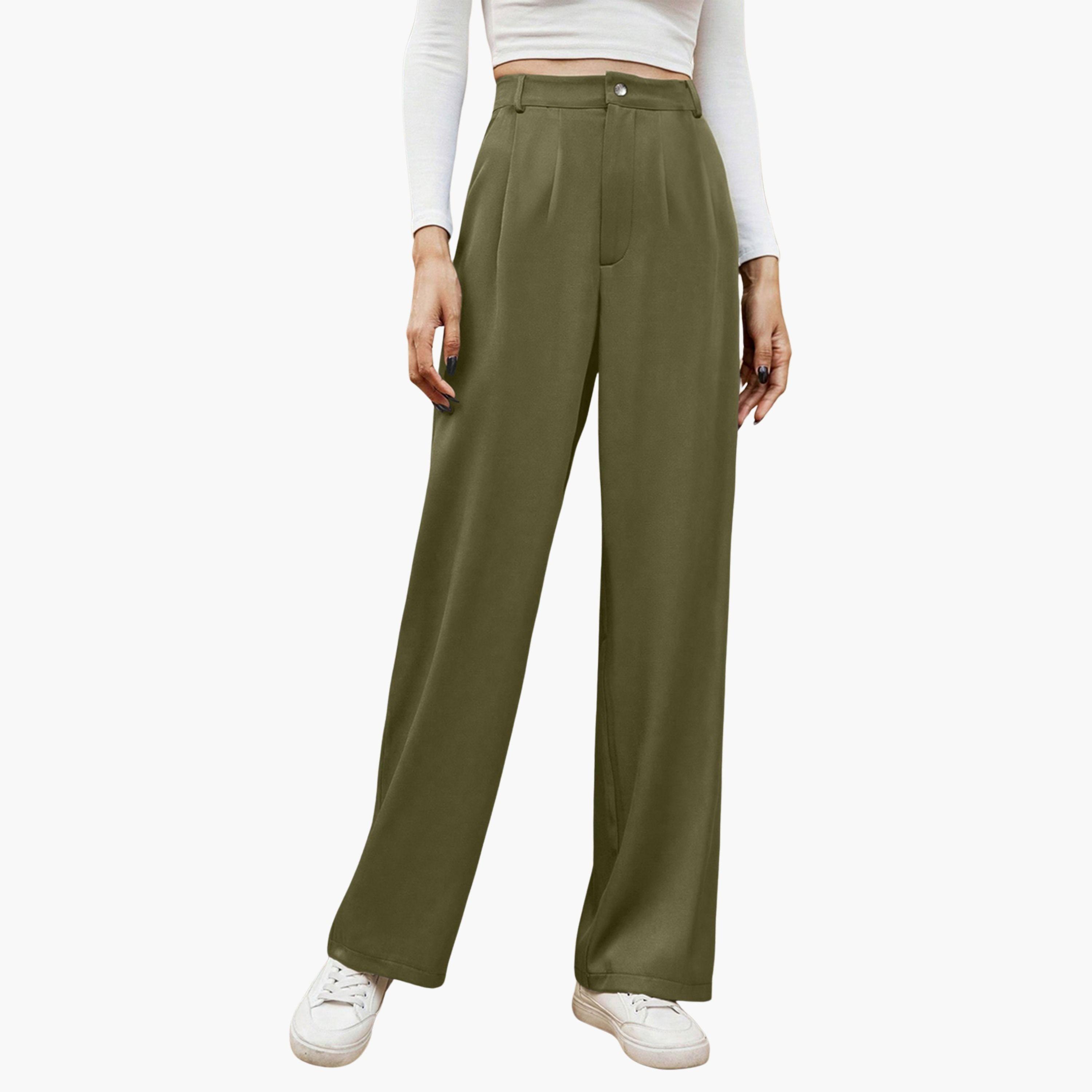 تيك تو - بنطال مستقيم الساق لون أخضر الداكن-women-clothing-bottoms-trousers-image-1