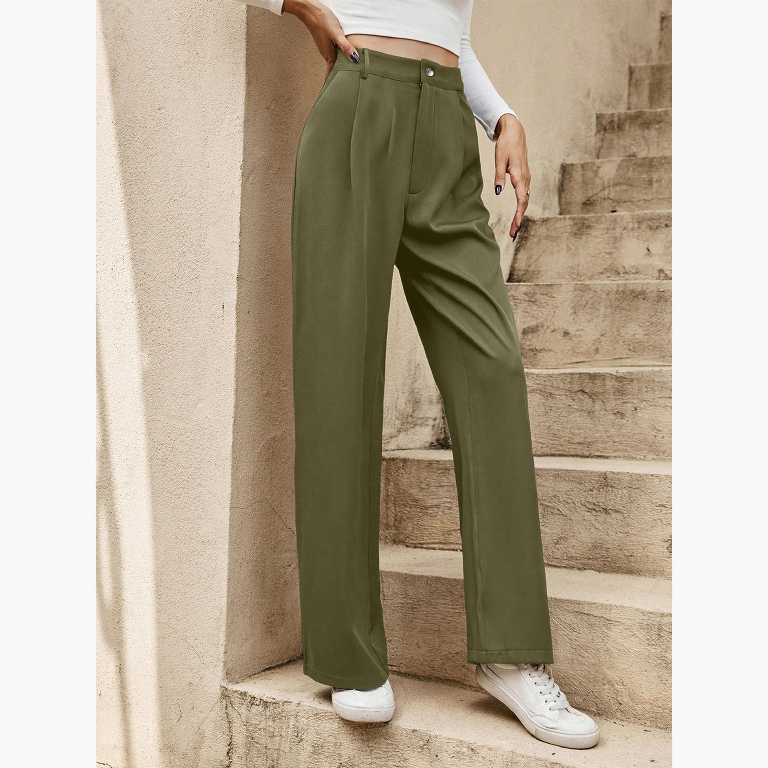 تيك تو - بنطال مستقيم الساق لون أخضر الداكن-women-clothing-bottoms-trousers-image-4