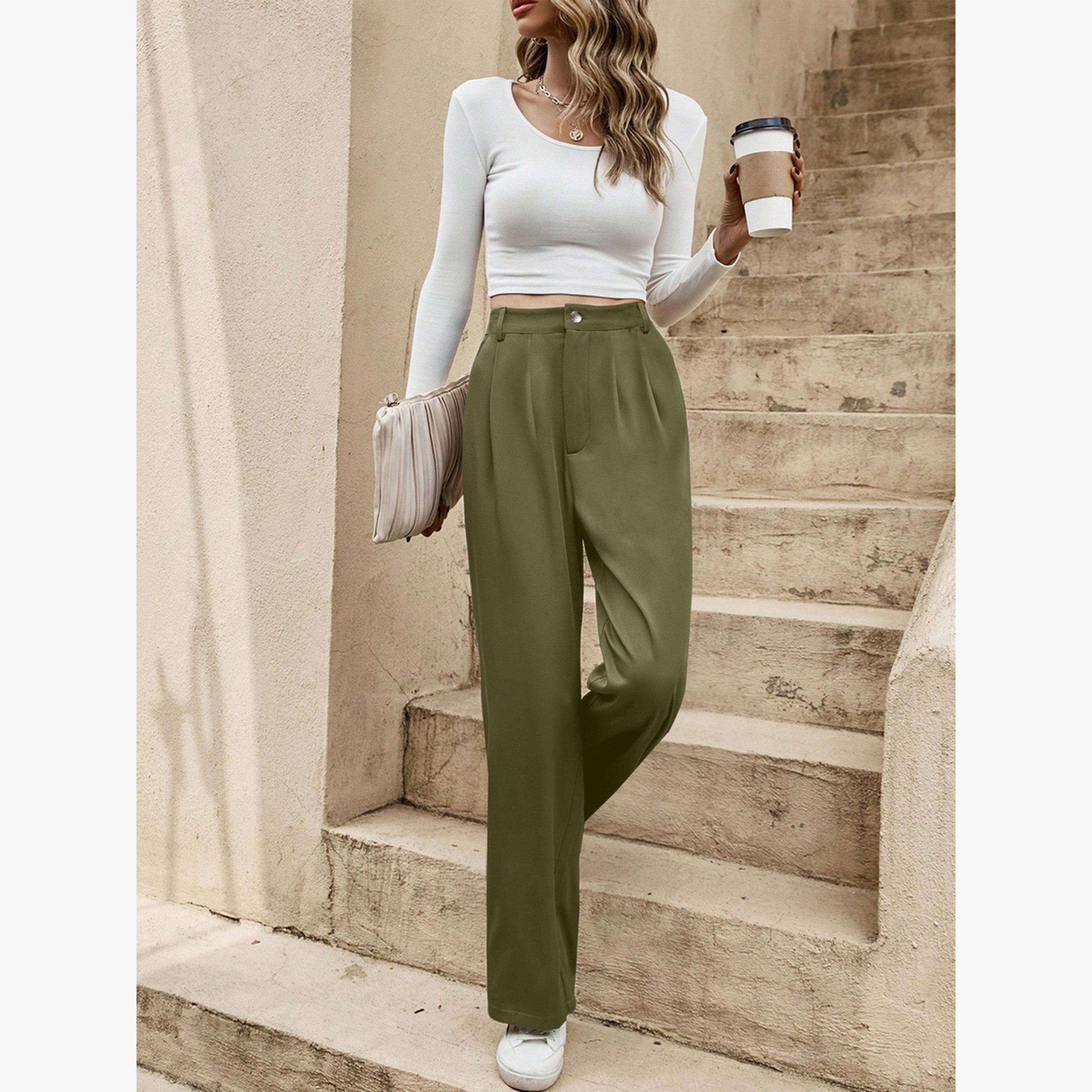 تيك تو - بنطال مستقيم الساق لون أخضر الداكن-women-clothing-bottoms-trousers-image-5