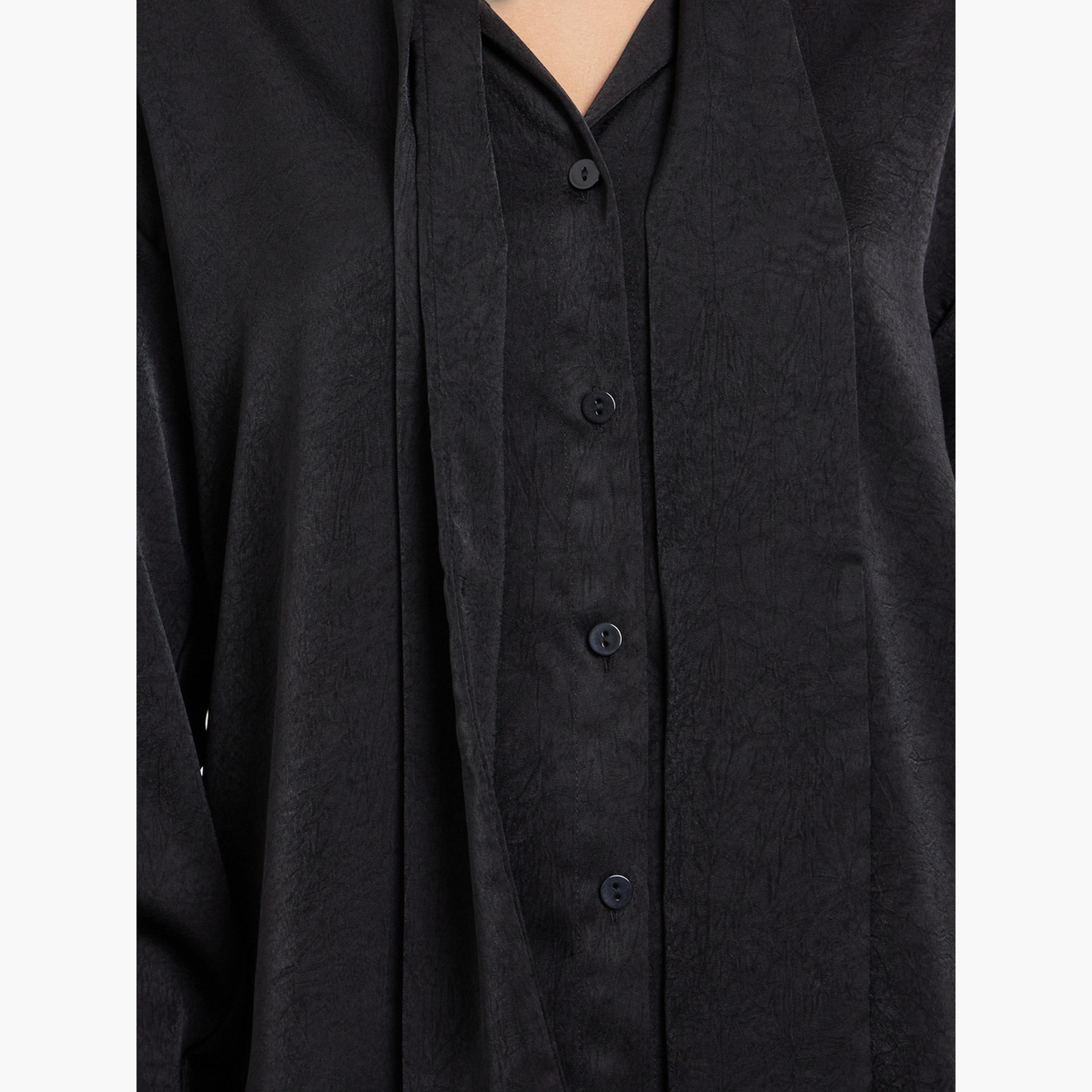 Styli Black Satin Shirt with Neck Scarf-women-clothing-shirtsandblouses-shirts-image-3