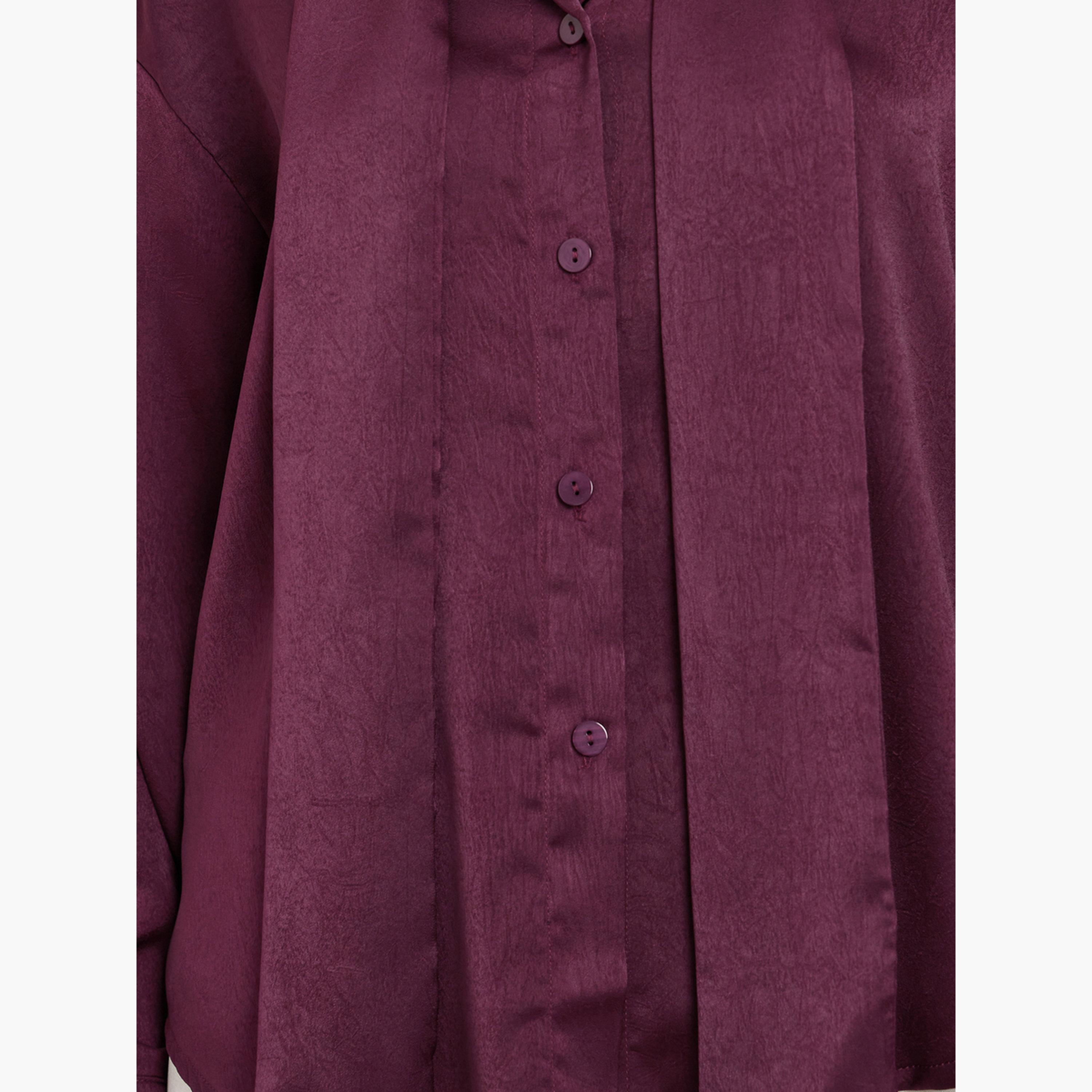 ستايلي - قميص ساتان برغندي مع وشاح للرقبة-women-clothing-shirtsandblouses-shirts-image-3