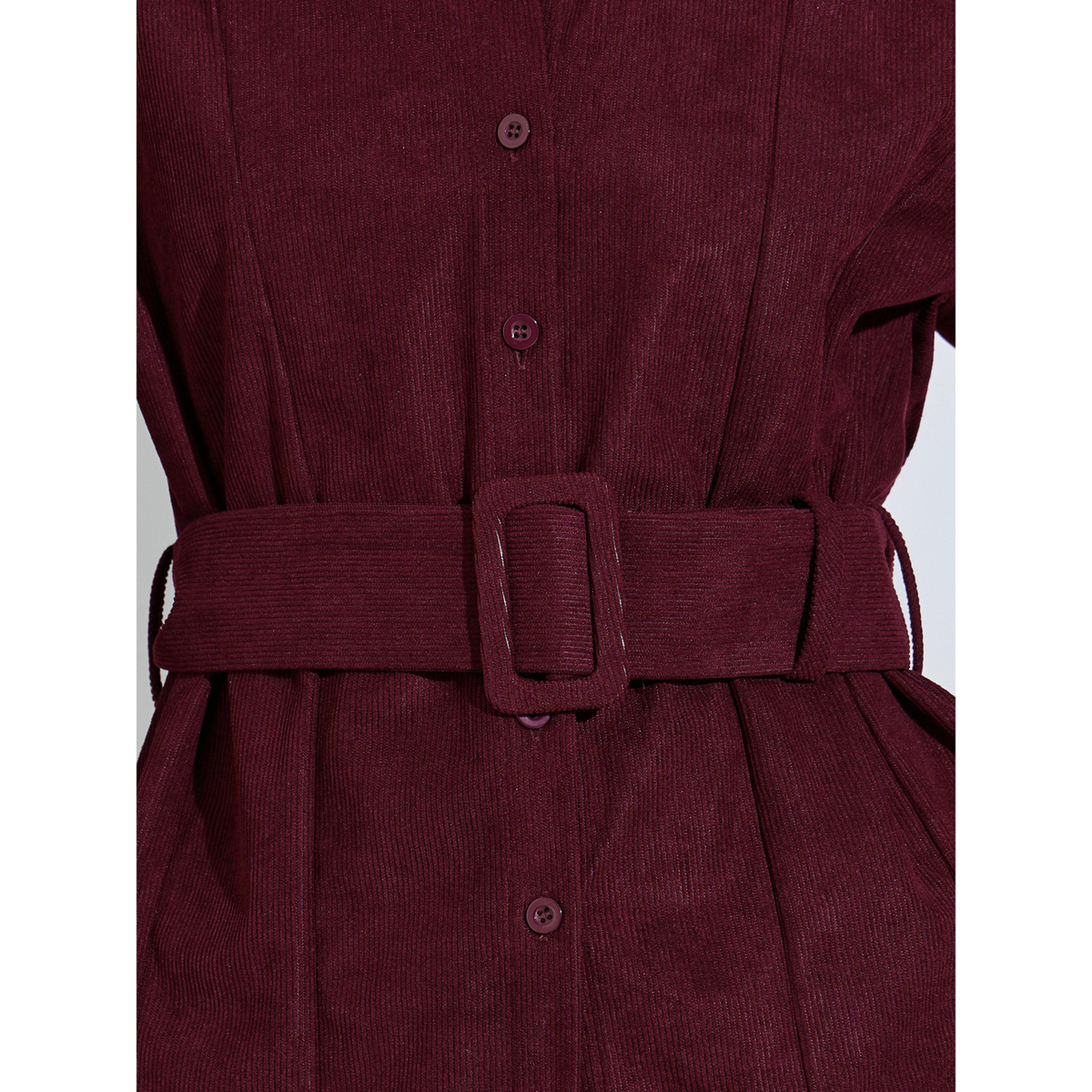 Styli Burgundy Longline Corduroy Shirt with Belt-women-clothing-shirtsandblouses-shirts-image-4
