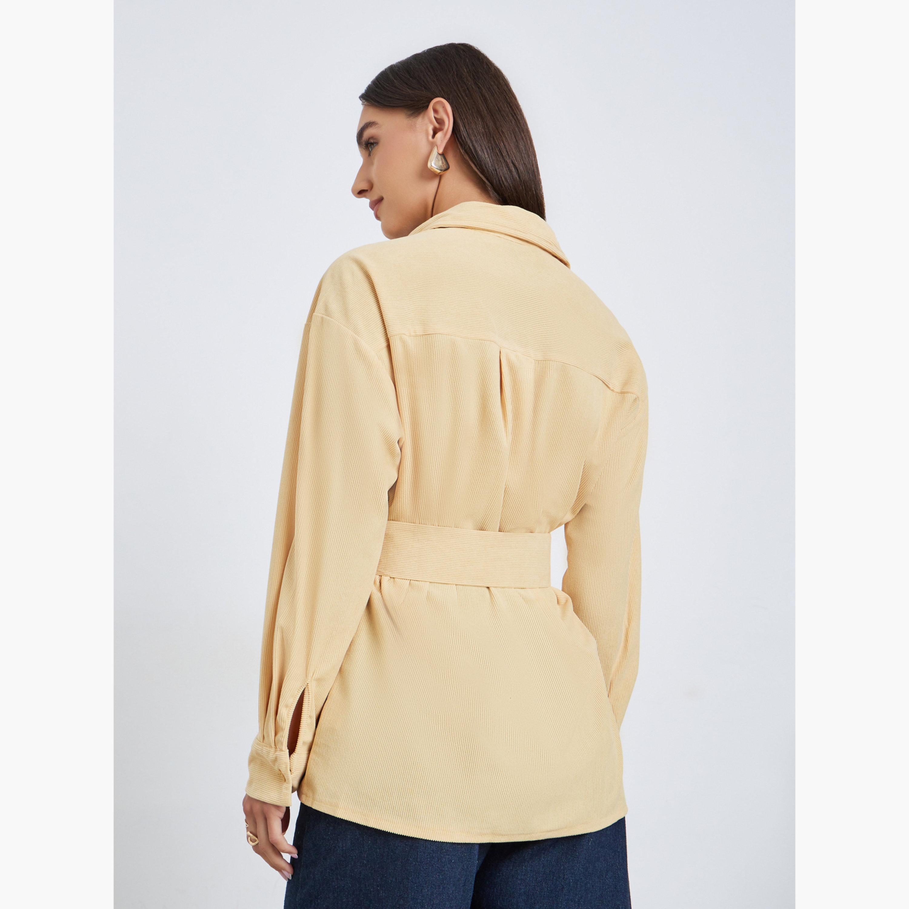 Styli Longline Corduroy Shirt with Belt-women-clothing-shirtsandblouses-shirts-image-3