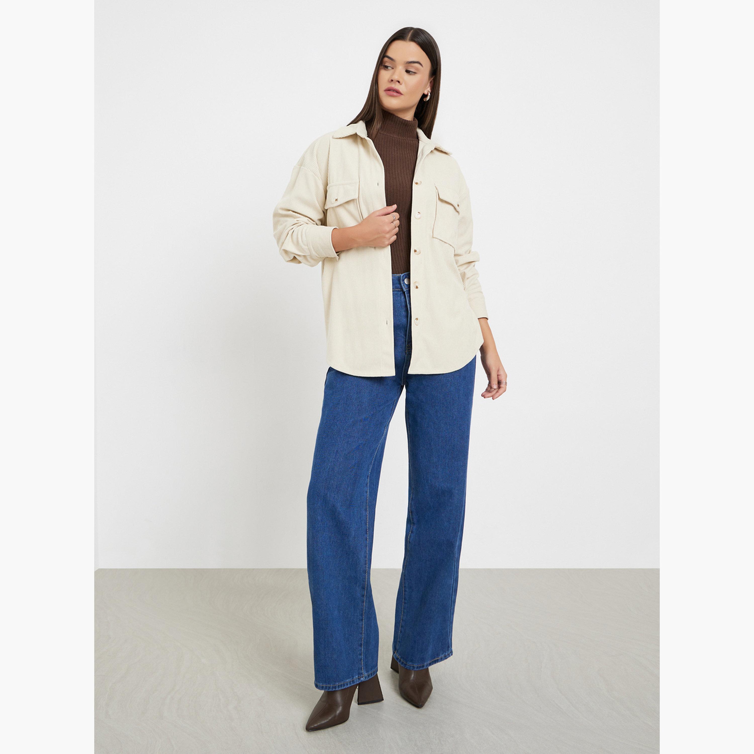 ستايلي - قميص مخملي مقاس واسع مع جيوب بغطاء-women-clothing-shirtsandblouses-shirts-image-2