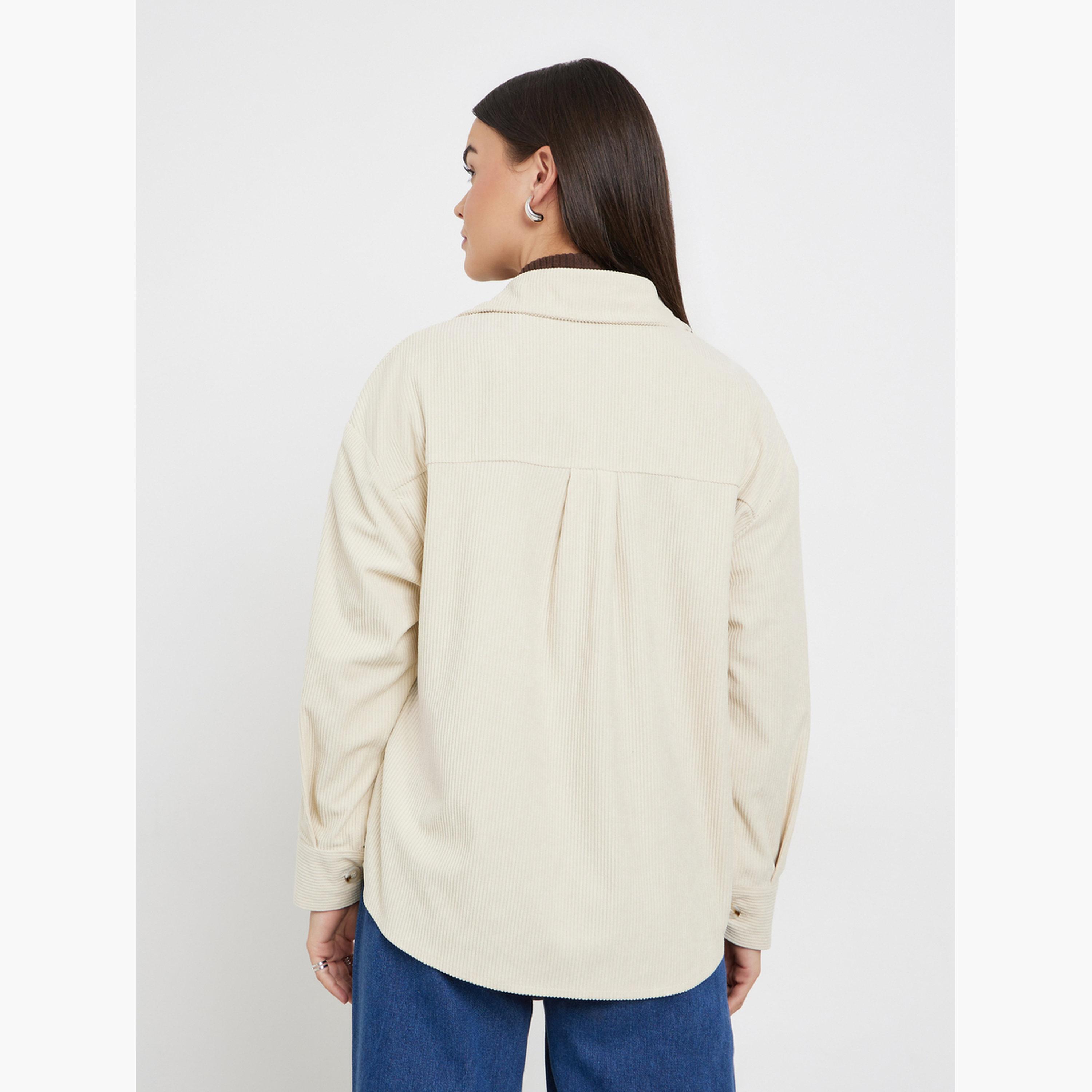 ستايلي - قميص مخملي مقاس واسع مع جيوب بغطاء-women-clothing-shirtsandblouses-shirts-image-5